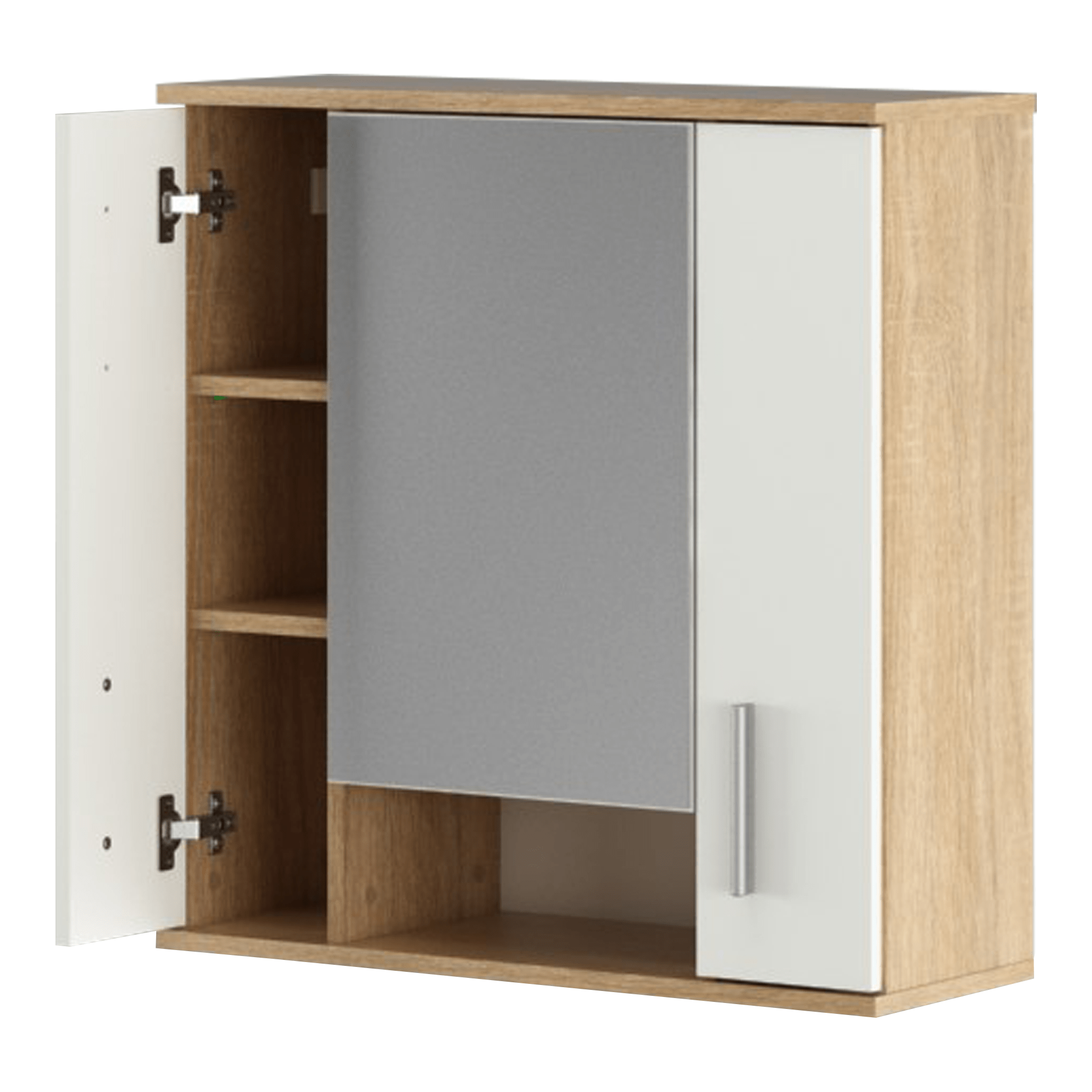 Dulap baie suspendat LESSY NEW 01, stejar sonoma/alb, DTD laminat/sticla, cu 2 usi, 69x26x72 cm
