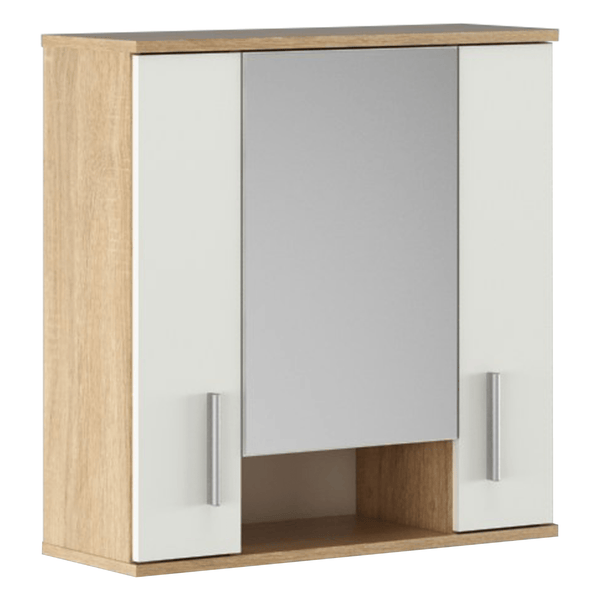 Dulap baie suspendat LESSY NEW 01, stejar sonoma/alb, DTD laminat/sticla, cu 2 usi, 69x26x72 cm