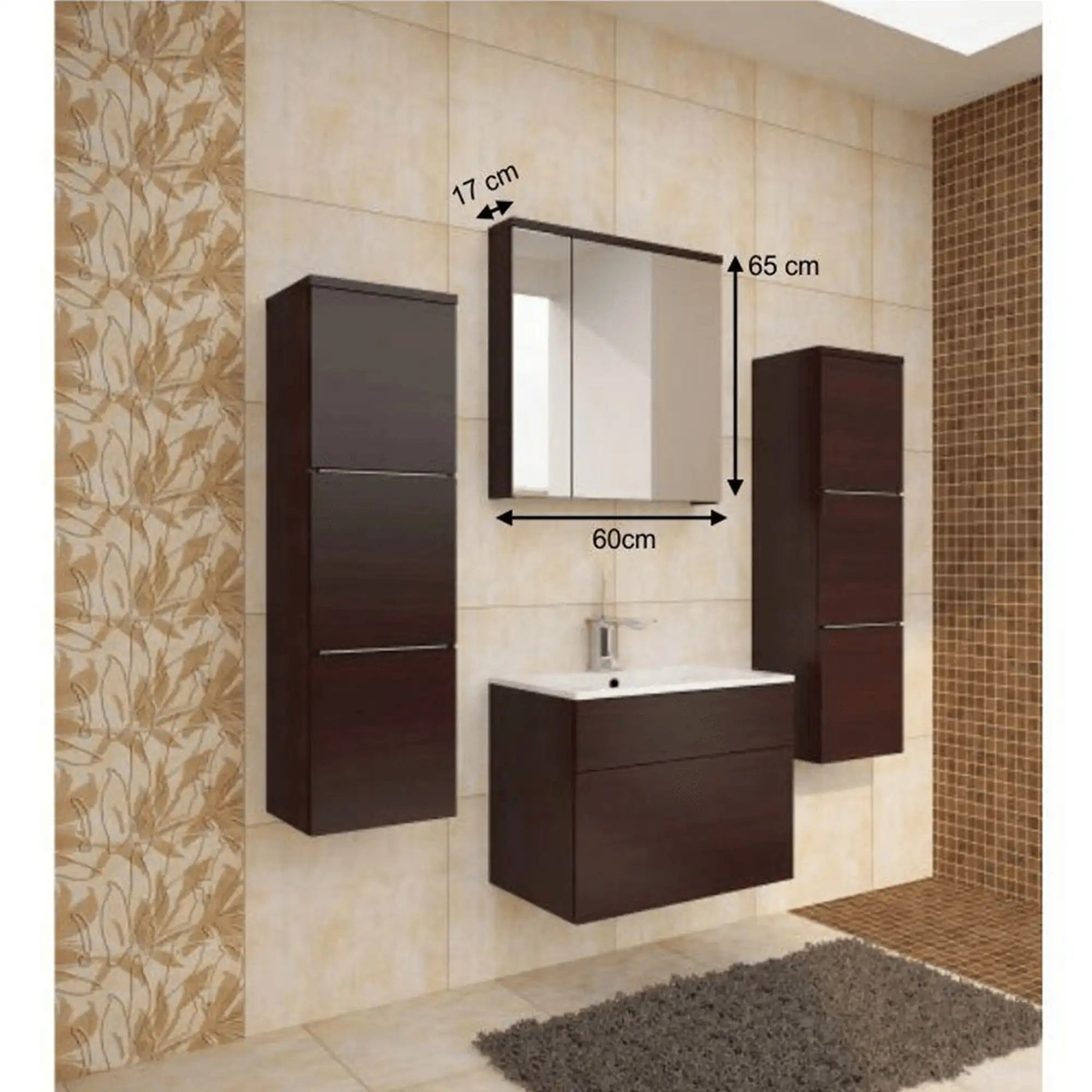 Dulap baie suspendat MASON WE 14, wenge, cu 3 usi, 60x17x65 cm