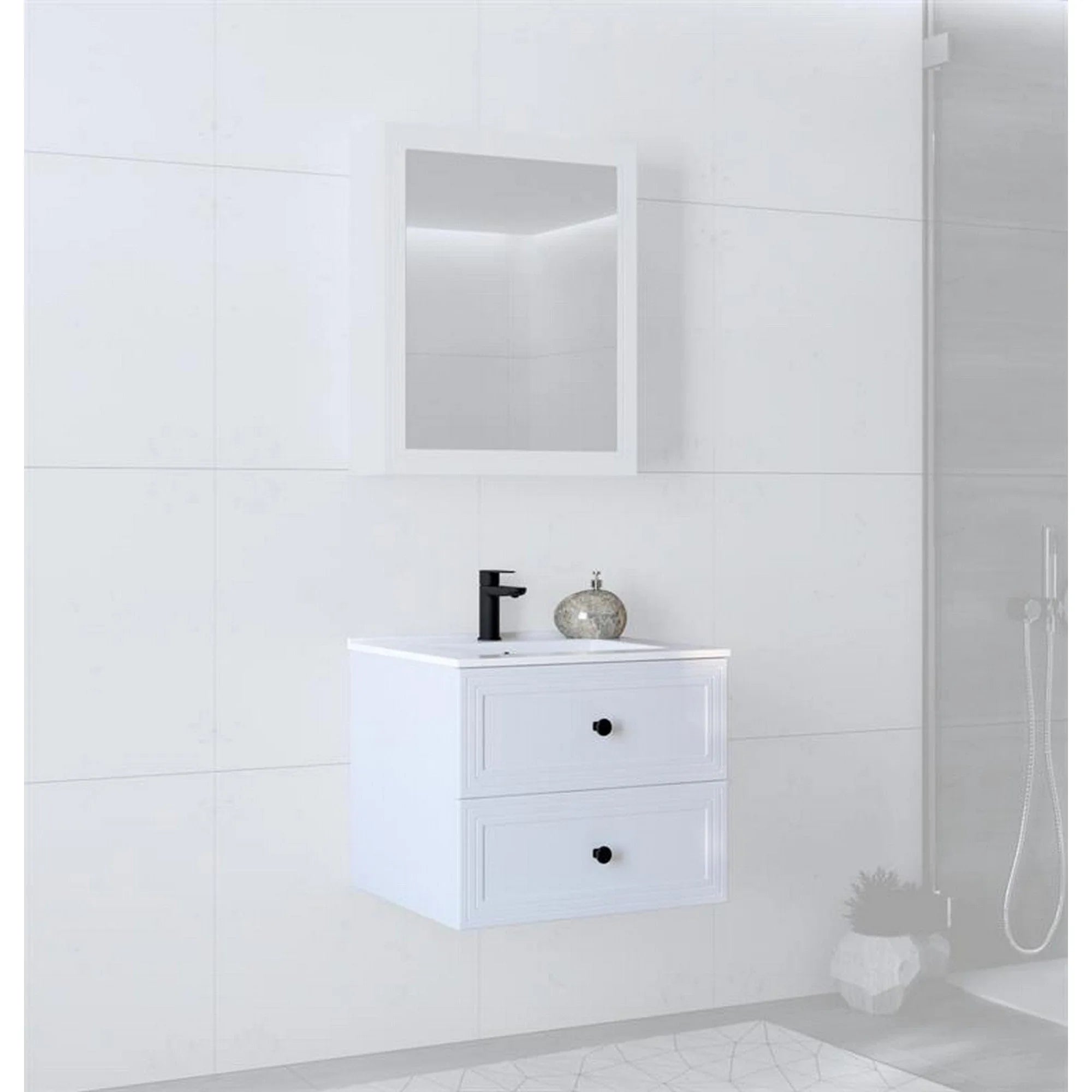 Dulap baie suspendat TORETO, alb mat, PAL laminat, cu 2 sertare, 60x45x46 cm