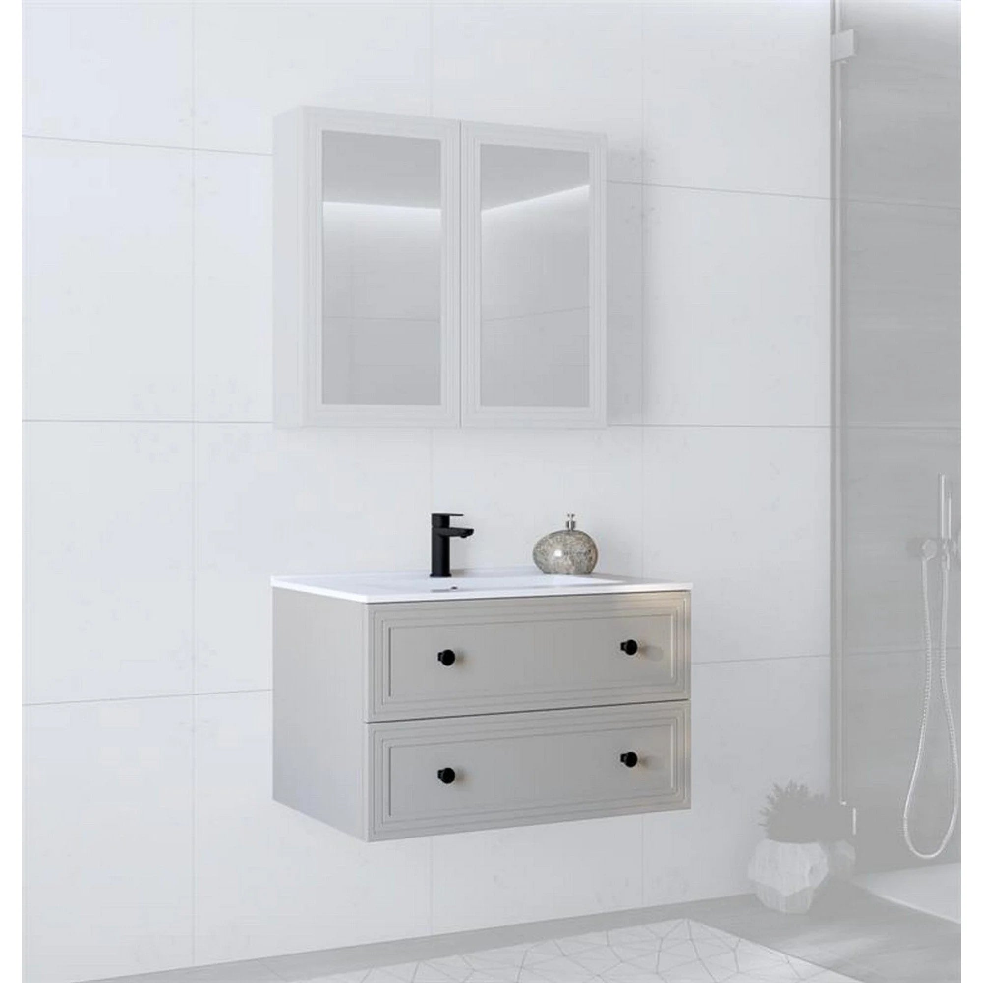 Dulap baie suspendat TORETO, casmir mat, PAL laminat, cu 2 sertare, 80x45x46 cm