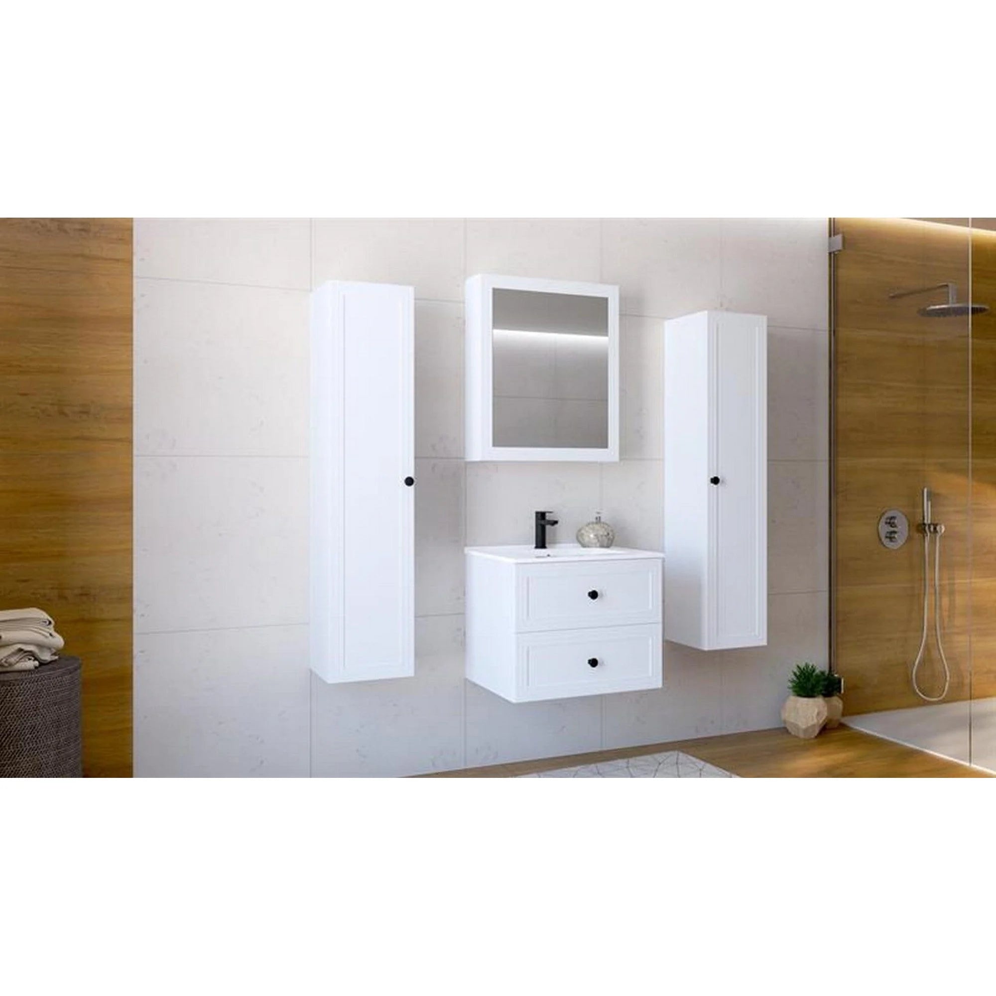 Dulap baie TORETO, alb mat, PAL laminat, cu o usa, 32x32x135 cm