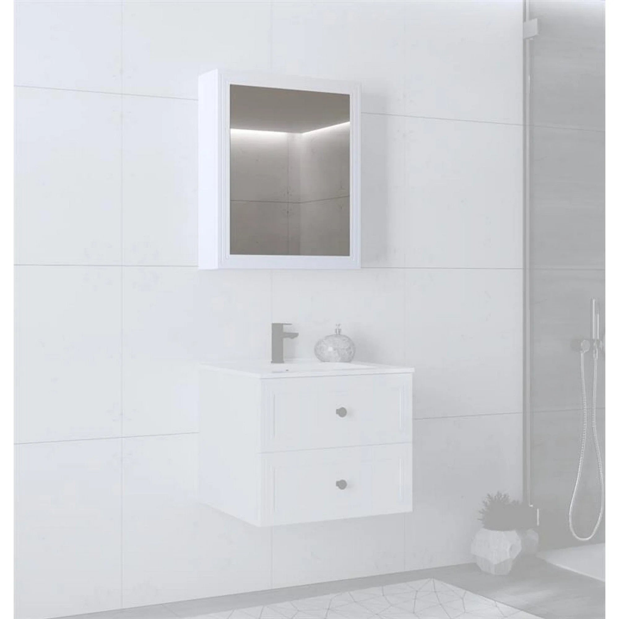 Dulap baie TORETO, alb mat, PAL laminat, cu oglinda, 60x15x70 cm