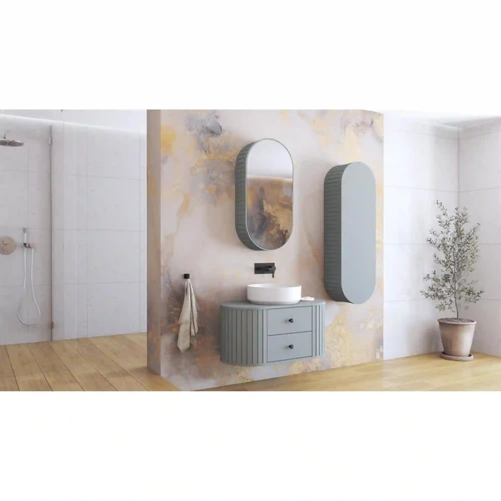 Dulap baie VENEZIA, gri mat, PAL laminat, cu o usa, 43x25x132 cm