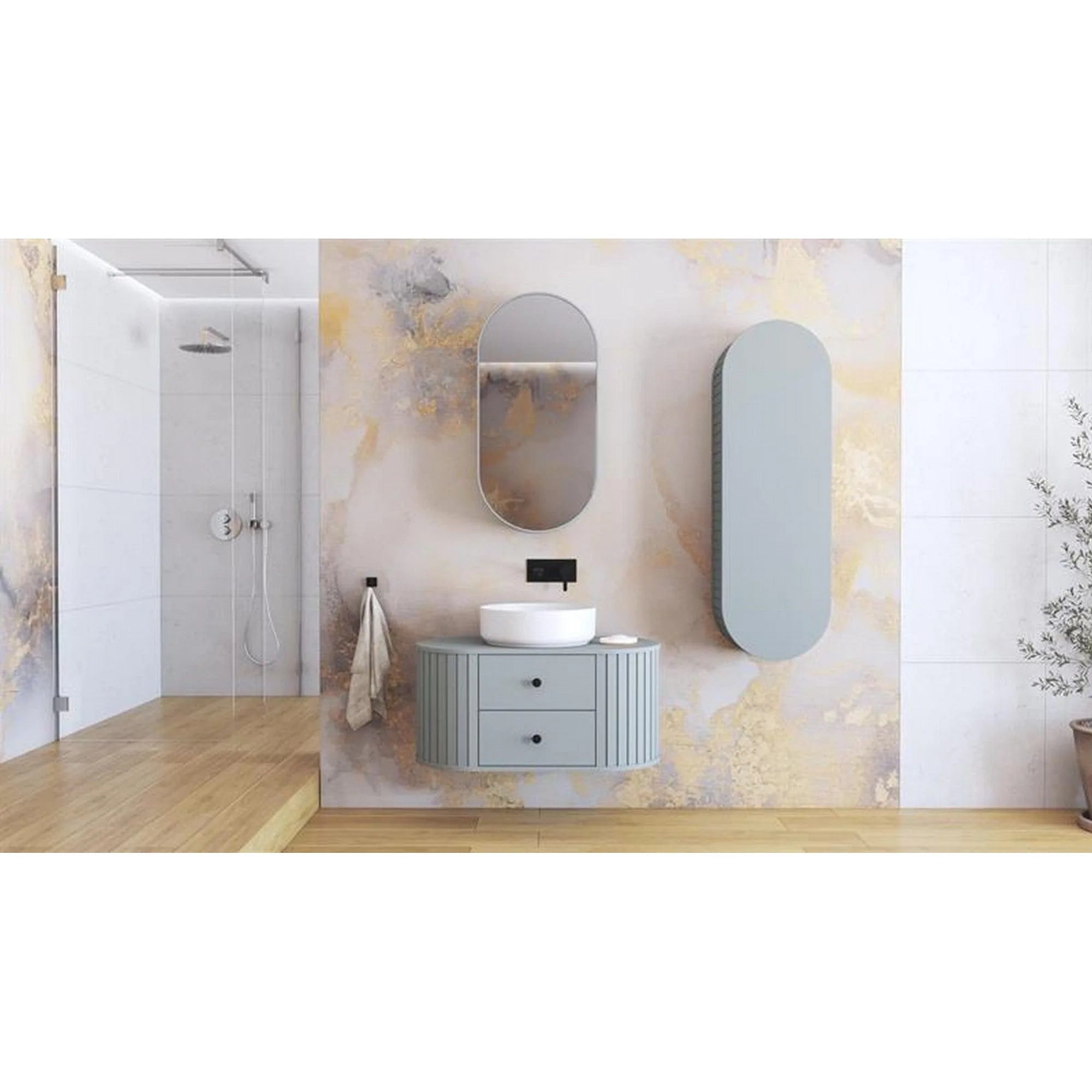 Dulap baie VENEZIA, gri mat, PAL laminat, cu oglinda, 48x19x95 cm