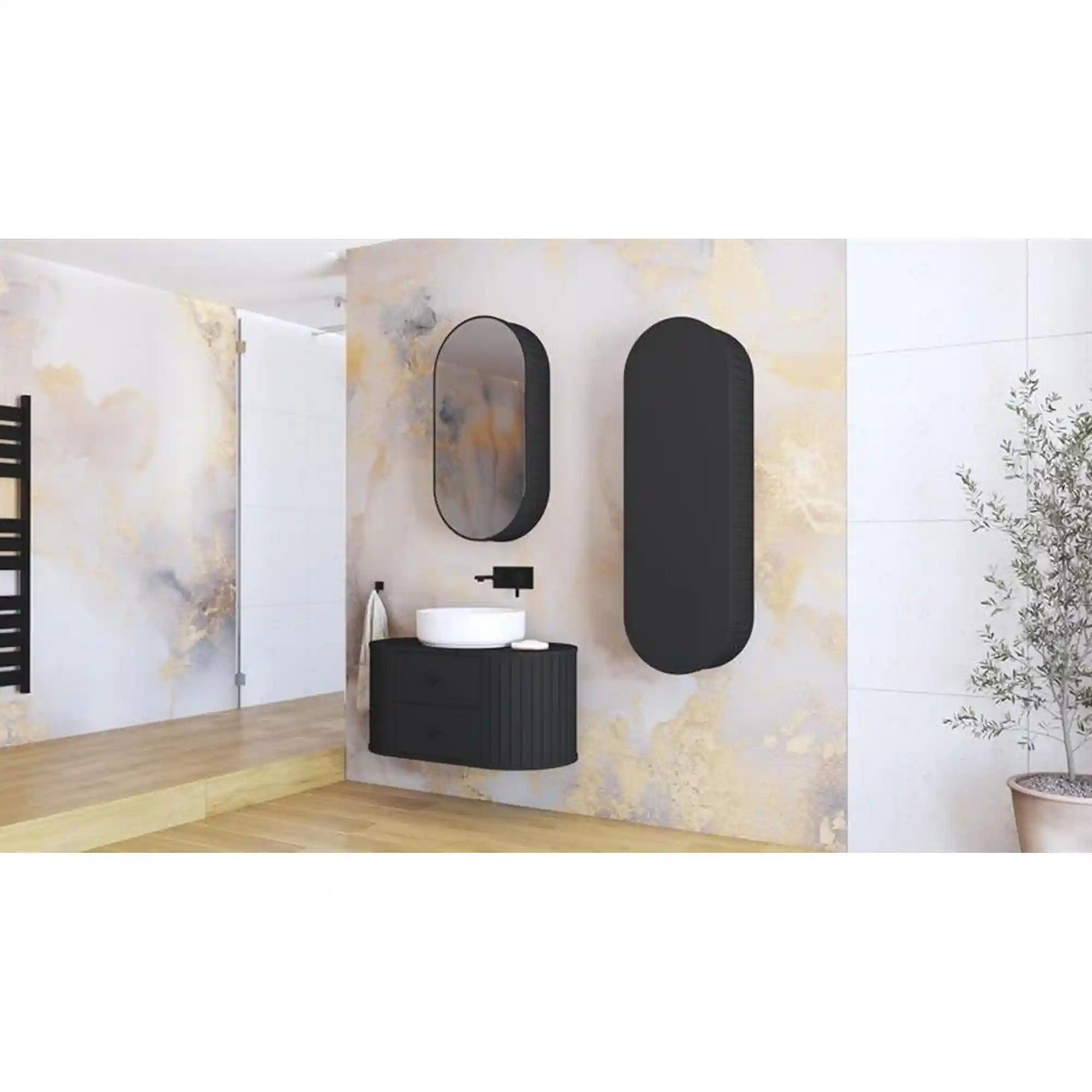 Dulap baie VENEZIA, negru mat, PAL laminat, cu o usa, 43x25x132 cm