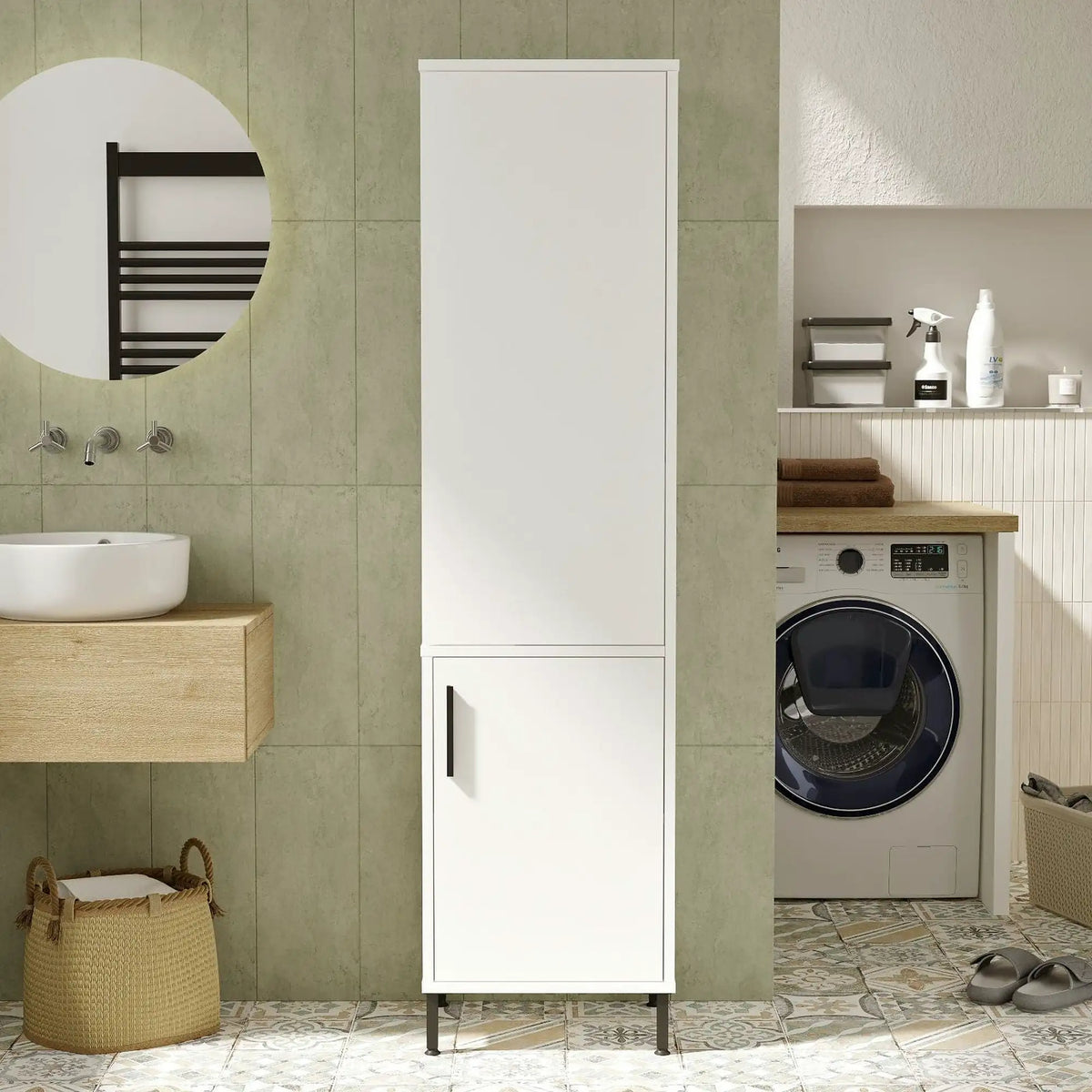 Dulap baie VI1-W, alb, PAL melaminat/metal, cu 2 usi, 45x36x174 cm