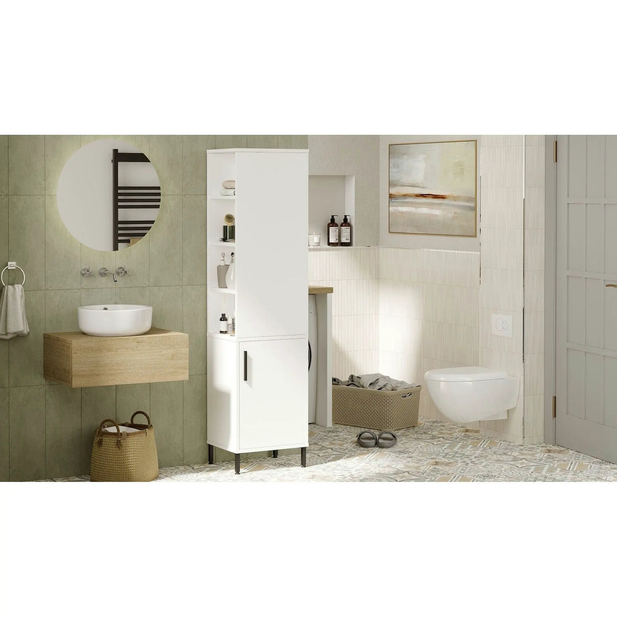 Dulap baie VI1-W, alb, PAL melaminat/metal, cu 2 usi, 45x36x174 cm