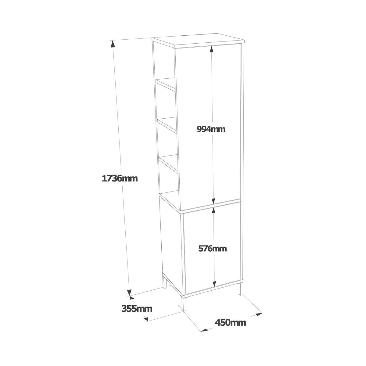 Dulap baie VI1-W, alb, PAL melaminat/metal, cu 2 usi, 45x36x174 cm