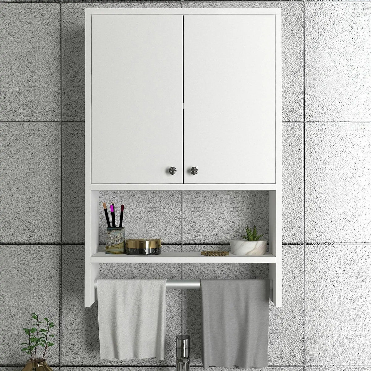 Dulap baie VIRA, alb, PAL melaminat, cu 2 usi, 59x20x90 cm