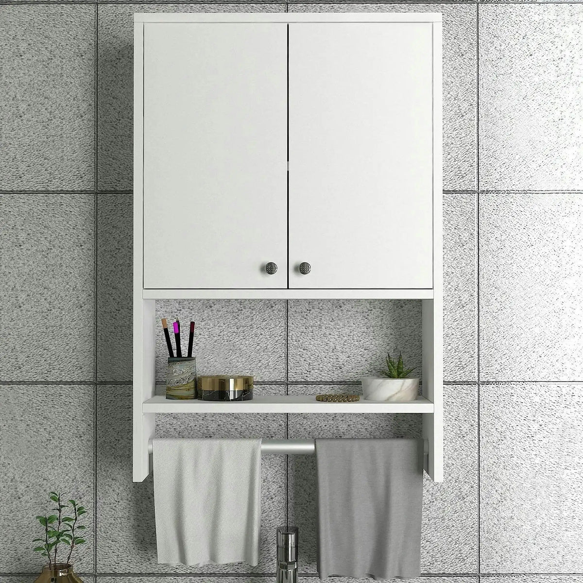 Dulap baie VIRA, alb, PAL melaminat, cu 2 usi, 59x20x90 cm