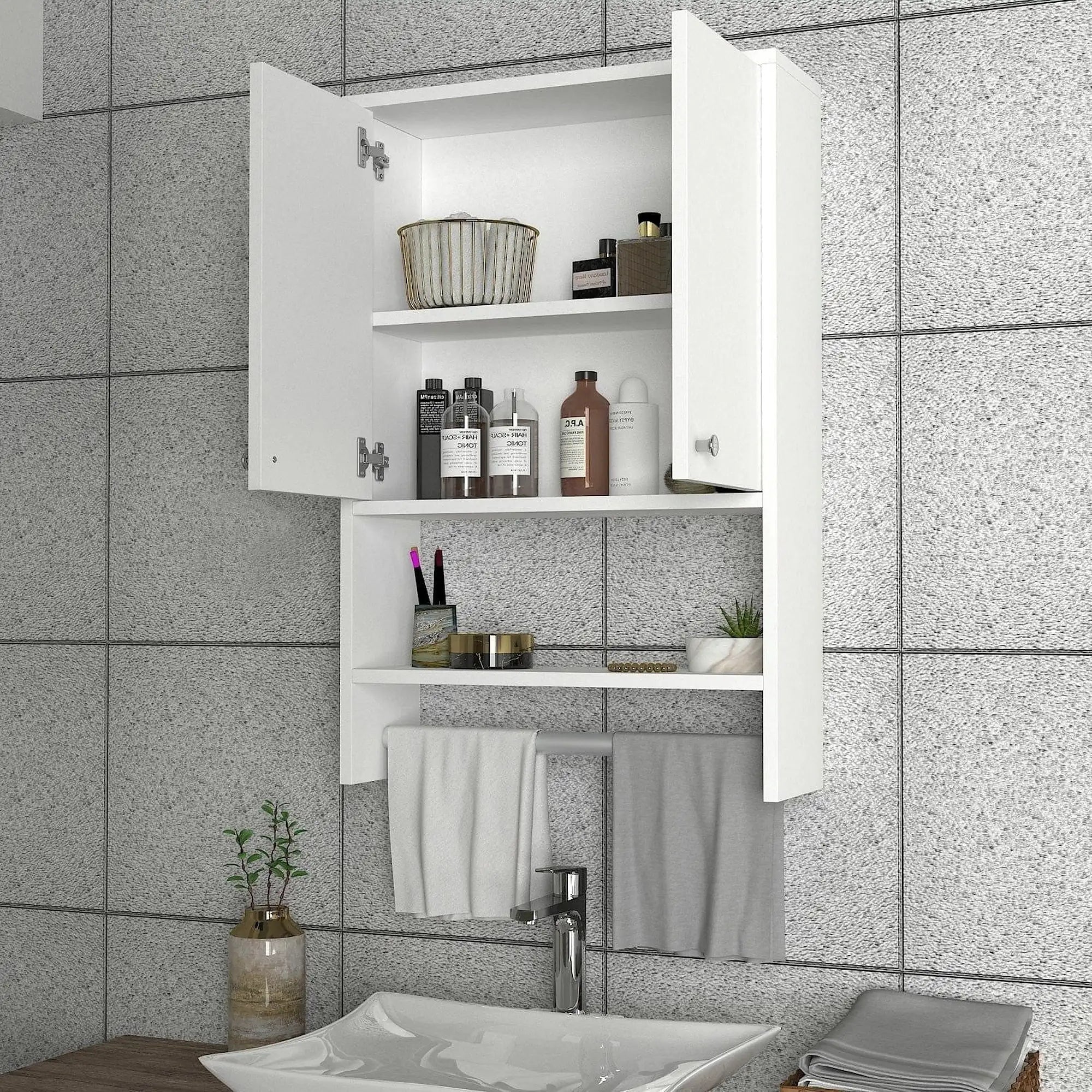 Dulap baie VIRA, alb, PAL melaminat, cu 2 usi, 59x20x90 cm