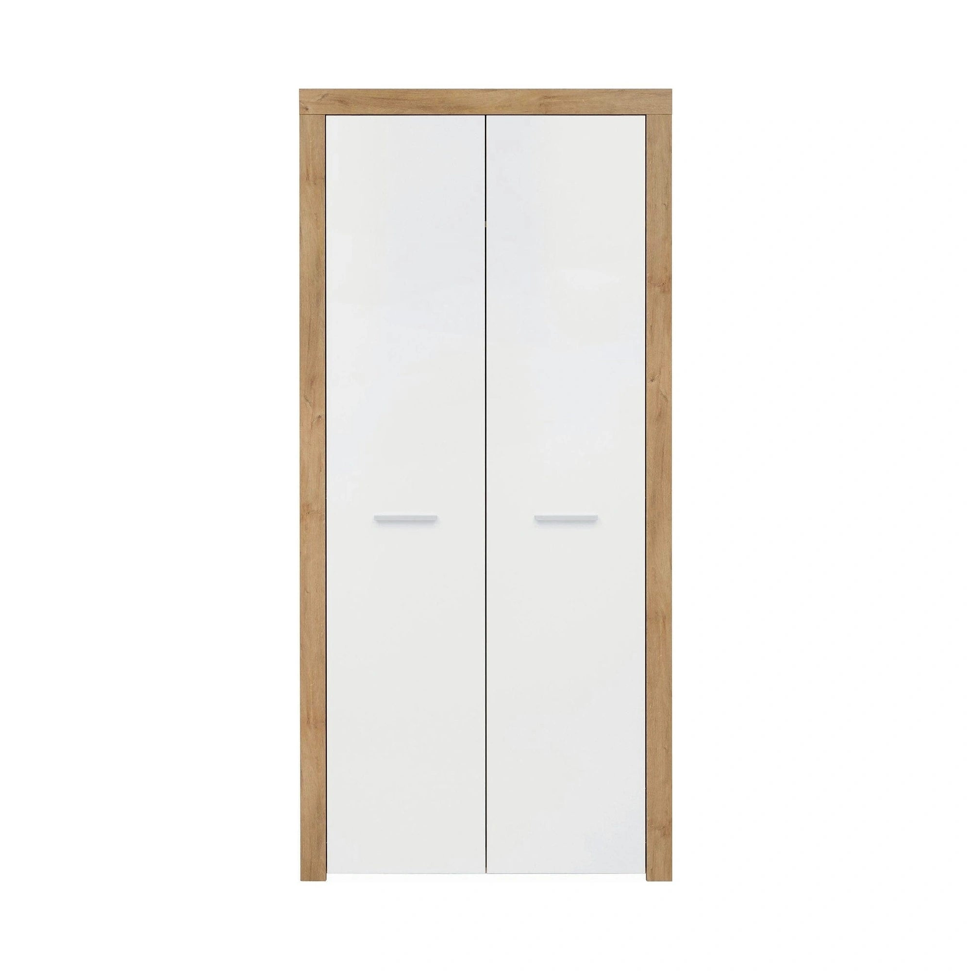 Dulap BALDER, alb lucios/stejar riviera, PAL, cu 2 usi, 90x52x192 cm