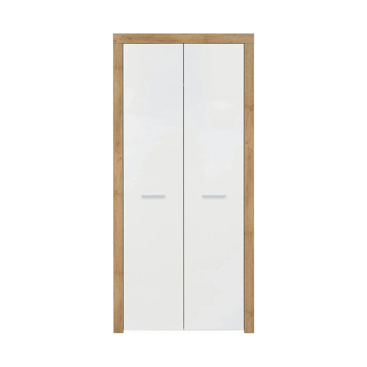 Dulap BALDER, alb lucios/stejar riviera, PAL, cu 2 usi, 90x52x192 cm