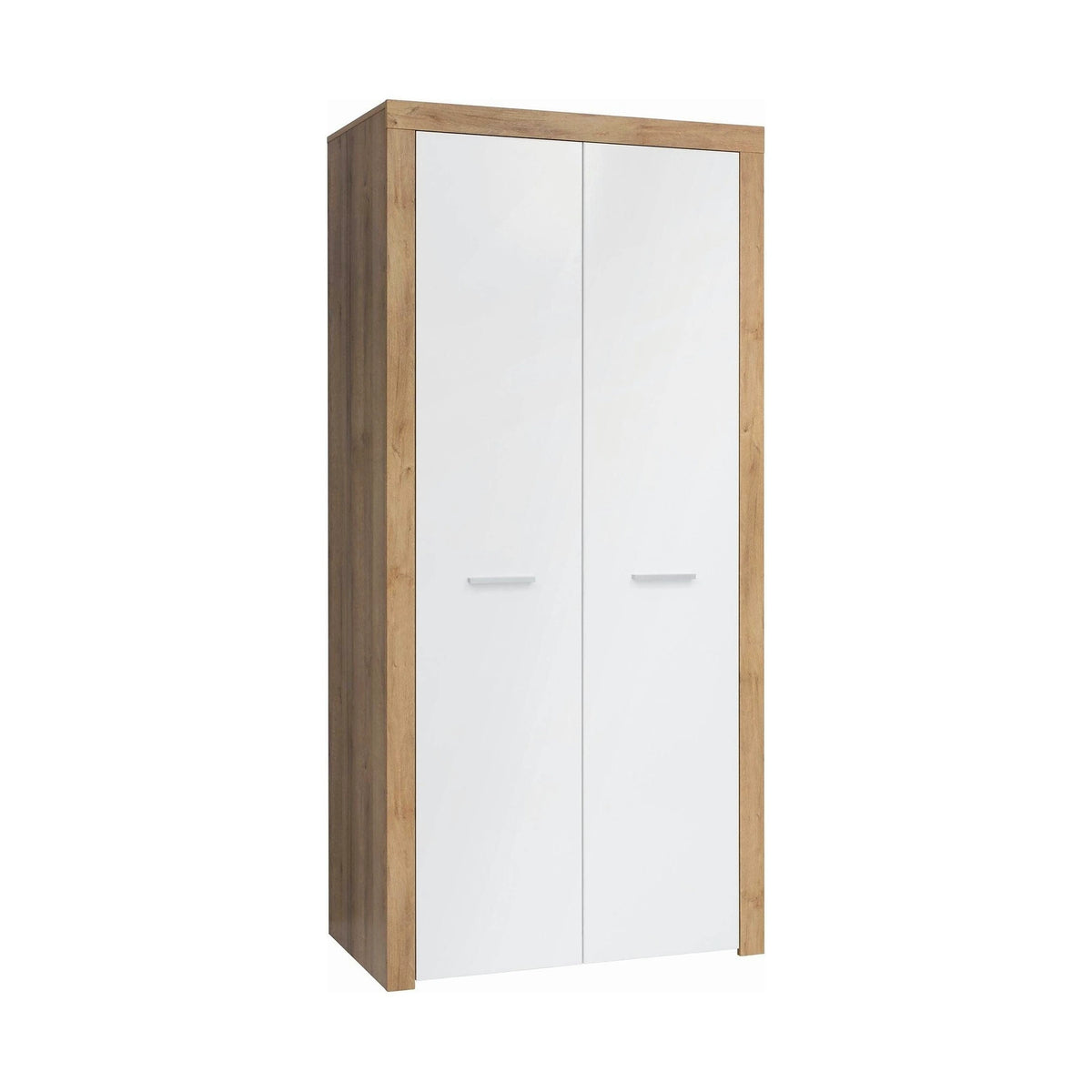 Dulap BALDER, alb lucios/stejar riviera, PAL, cu 2 usi, 90x52x192 cm