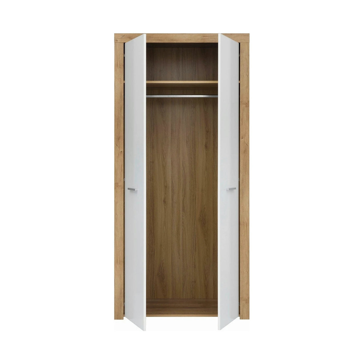 Dulap BALDER, alb lucios/stejar riviera, PAL, cu 2 usi, 90x52x192 cm