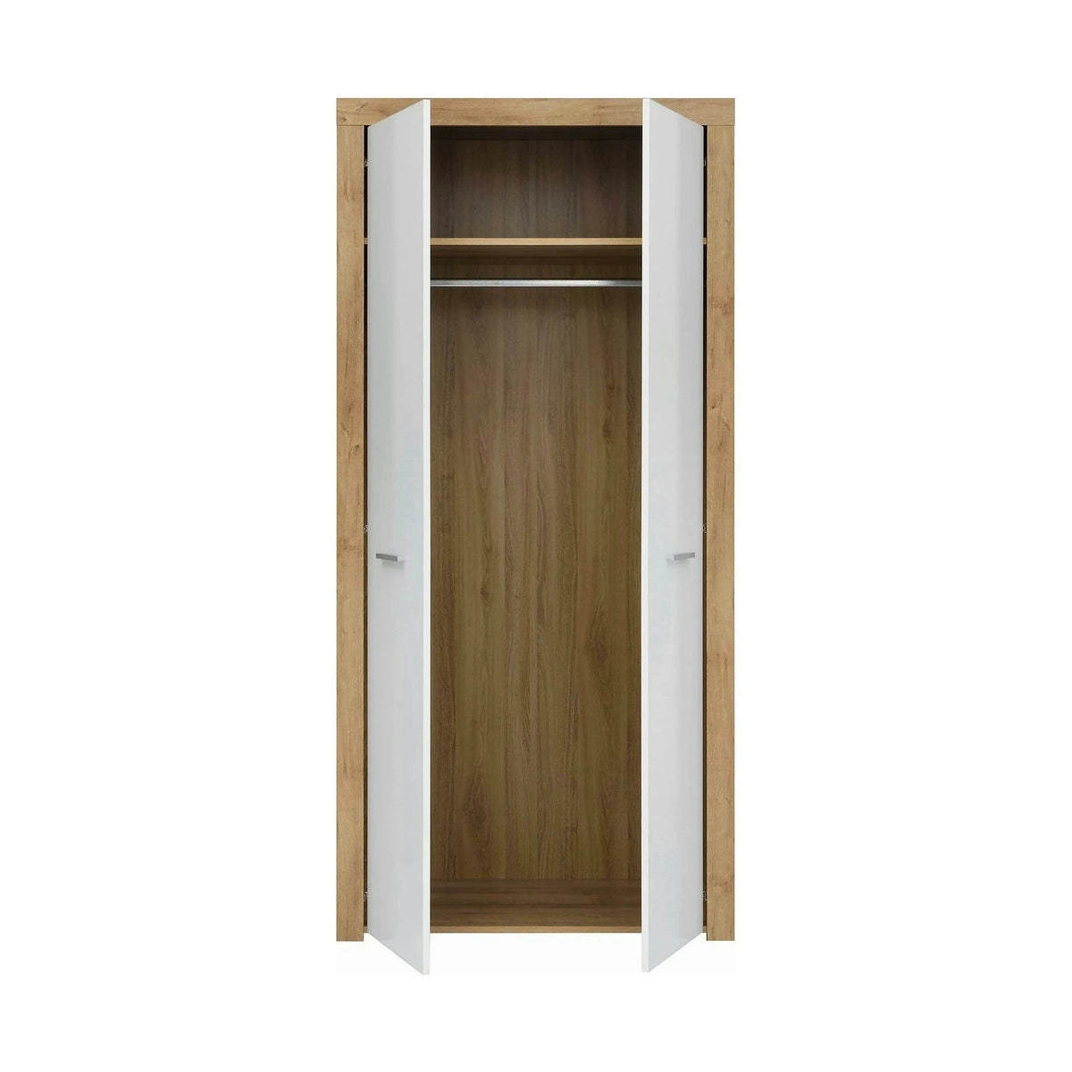 Dulap BALDER, alb lucios/stejar riviera, PAL, cu 2 usi, 90x52x192 cm