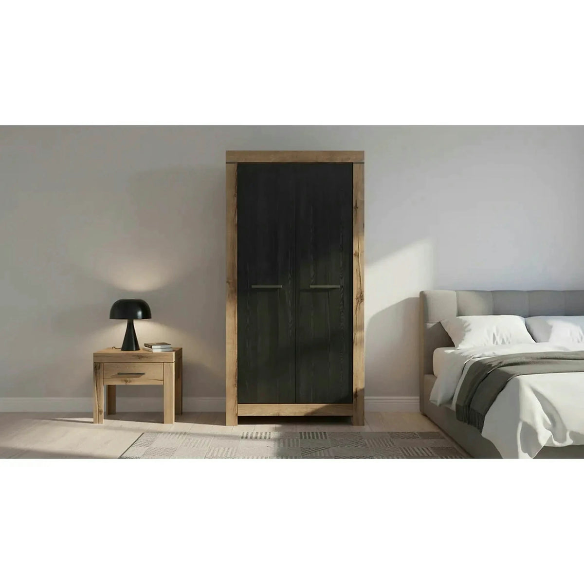 Dulap BALIN, negru/stejar, PAL, cu 2 usi, 98x55x195 cm