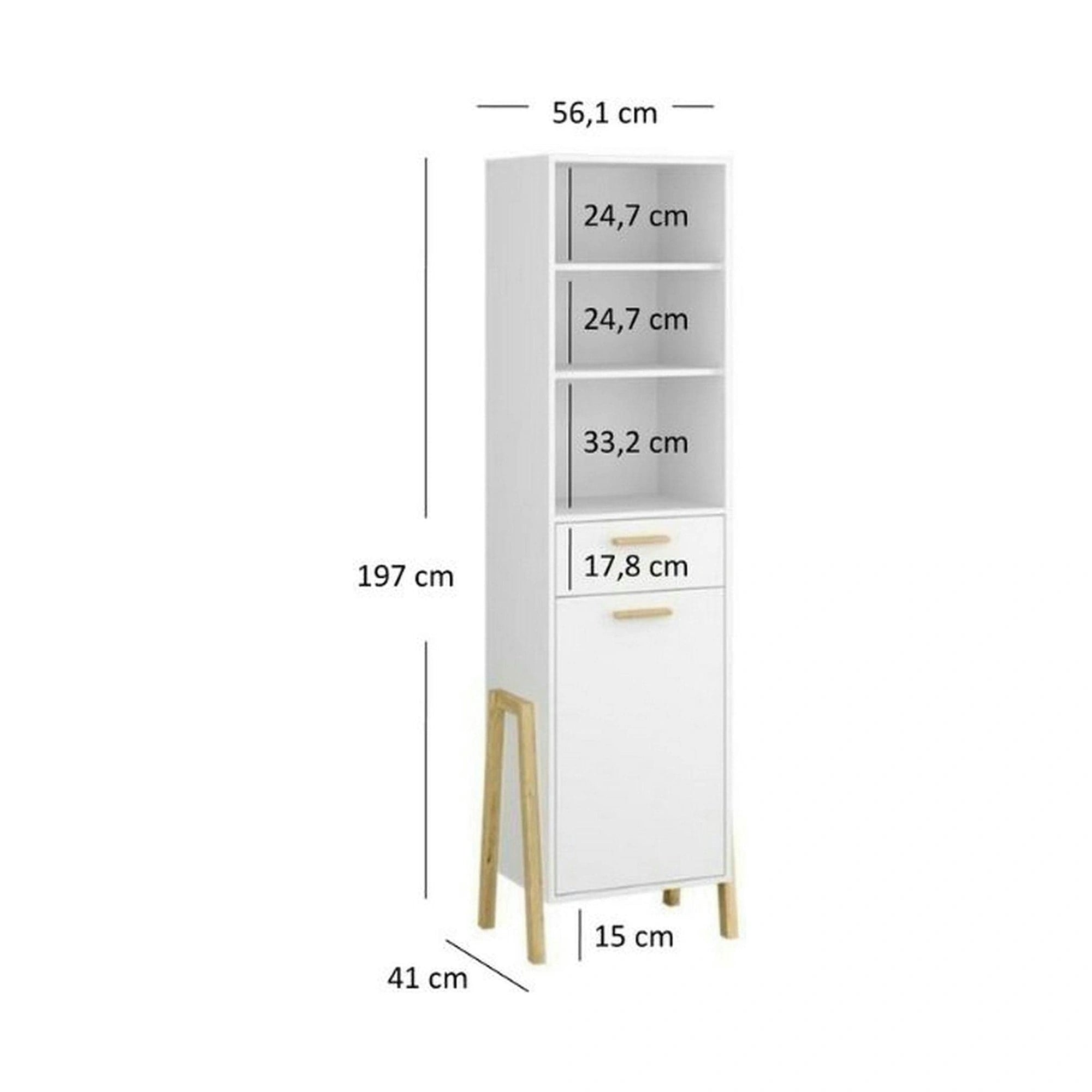 Dulap BELLE, alb/stejar auriu, PAL laminat, cu o usa si un sertar, 96x55x197 cm