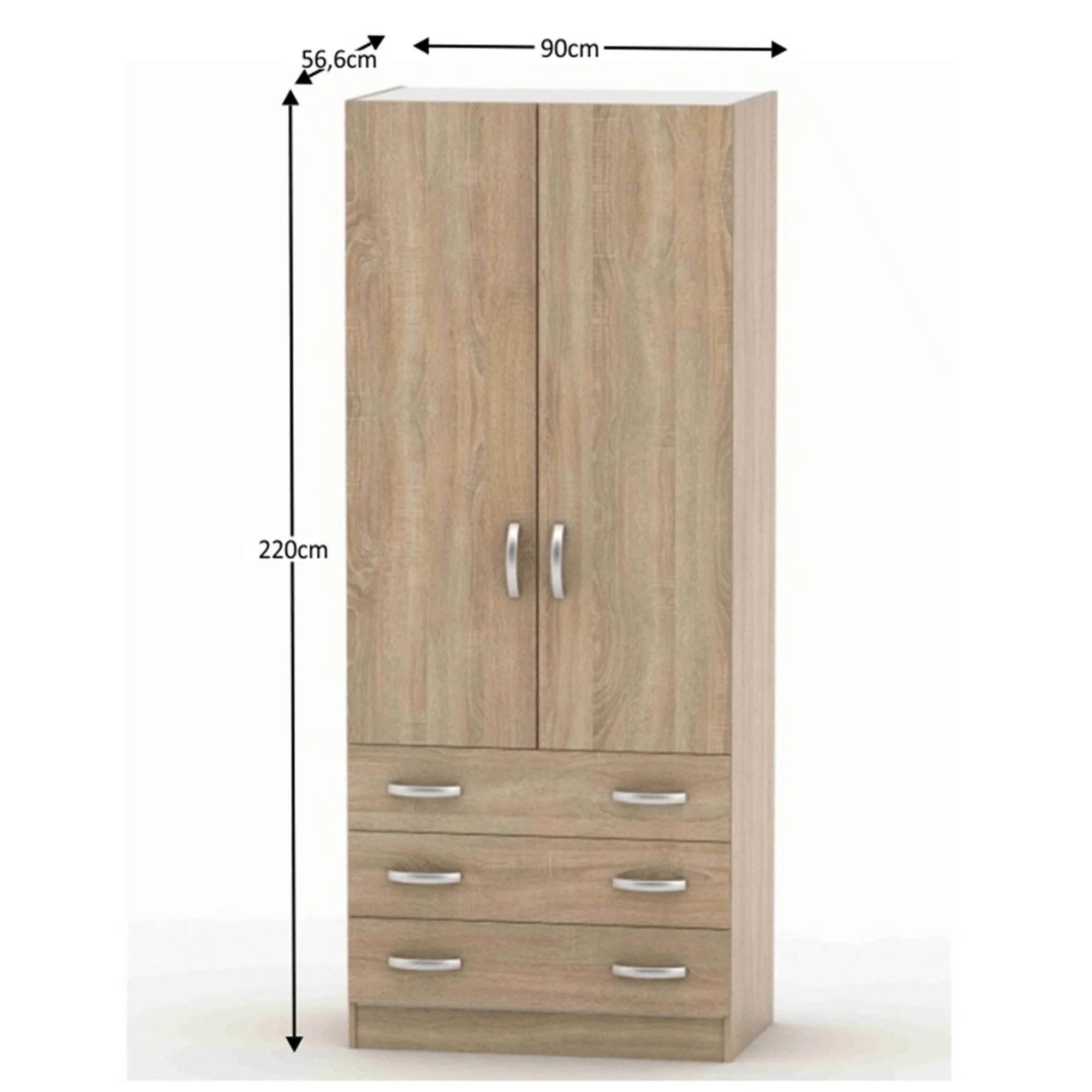 Dulap BETTY 2 BE02-001-00, stejar sonoma, PAL melaminat, cu 2 usi si 3 sertare, 90x57x220 cm