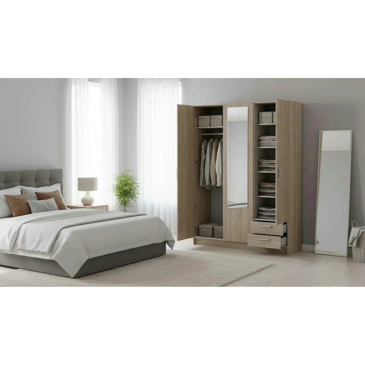 Dulap BETTY 7 BE07-001-00, stejar sonoma, DTD laminat, cu 3 usi si 2 sertare, 136x51x190 cm