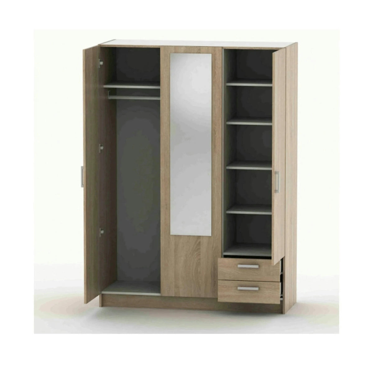 Dulap BETTY 7 BE07-001-00, stejar sonoma, DTD laminat, cu 3 usi si 2 sertare, 136x51x190 cm
