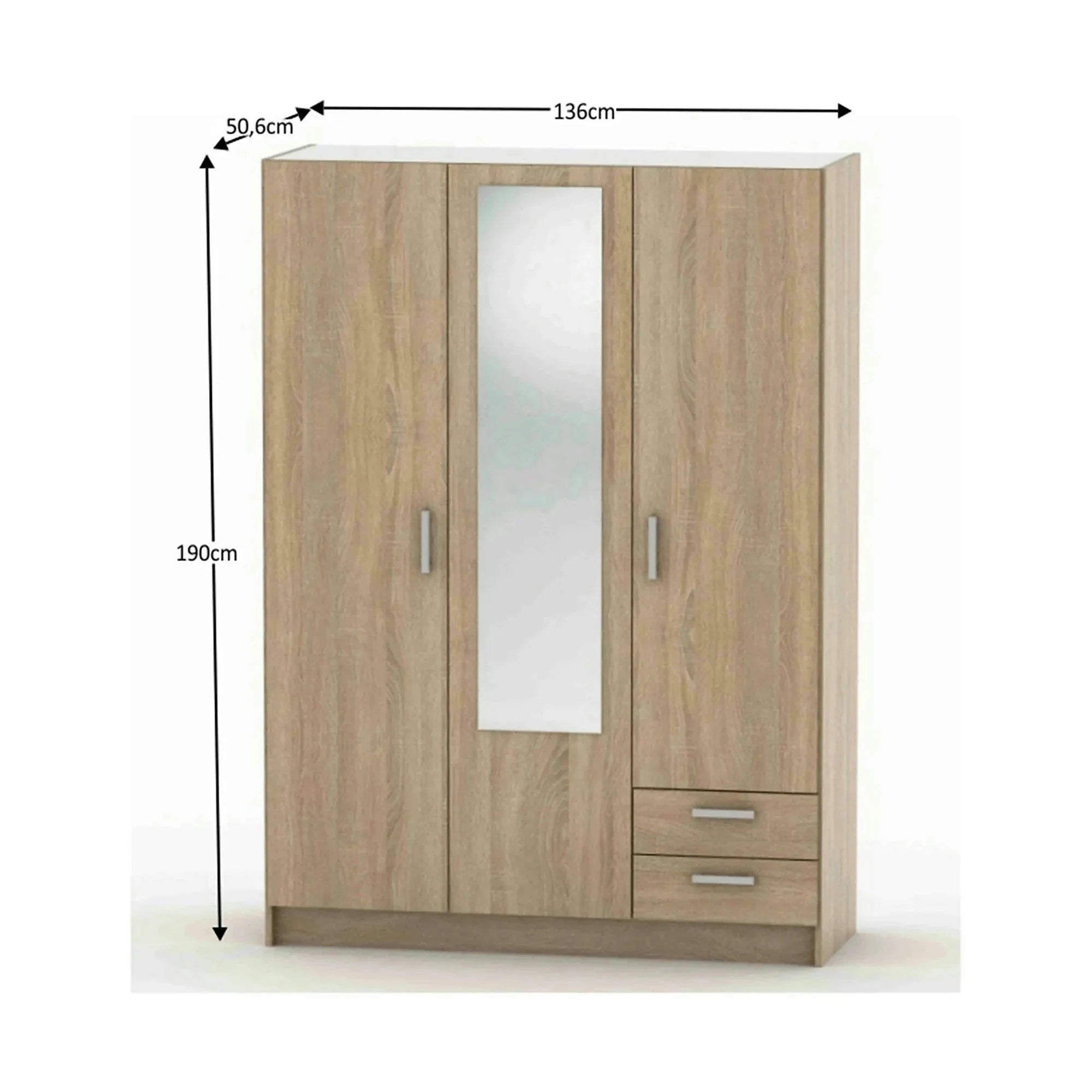 Dulap BETTY 7 BE07-001-00, stejar sonoma, DTD laminat, cu 3 usi si 2 sertare, 136x51x190 cm