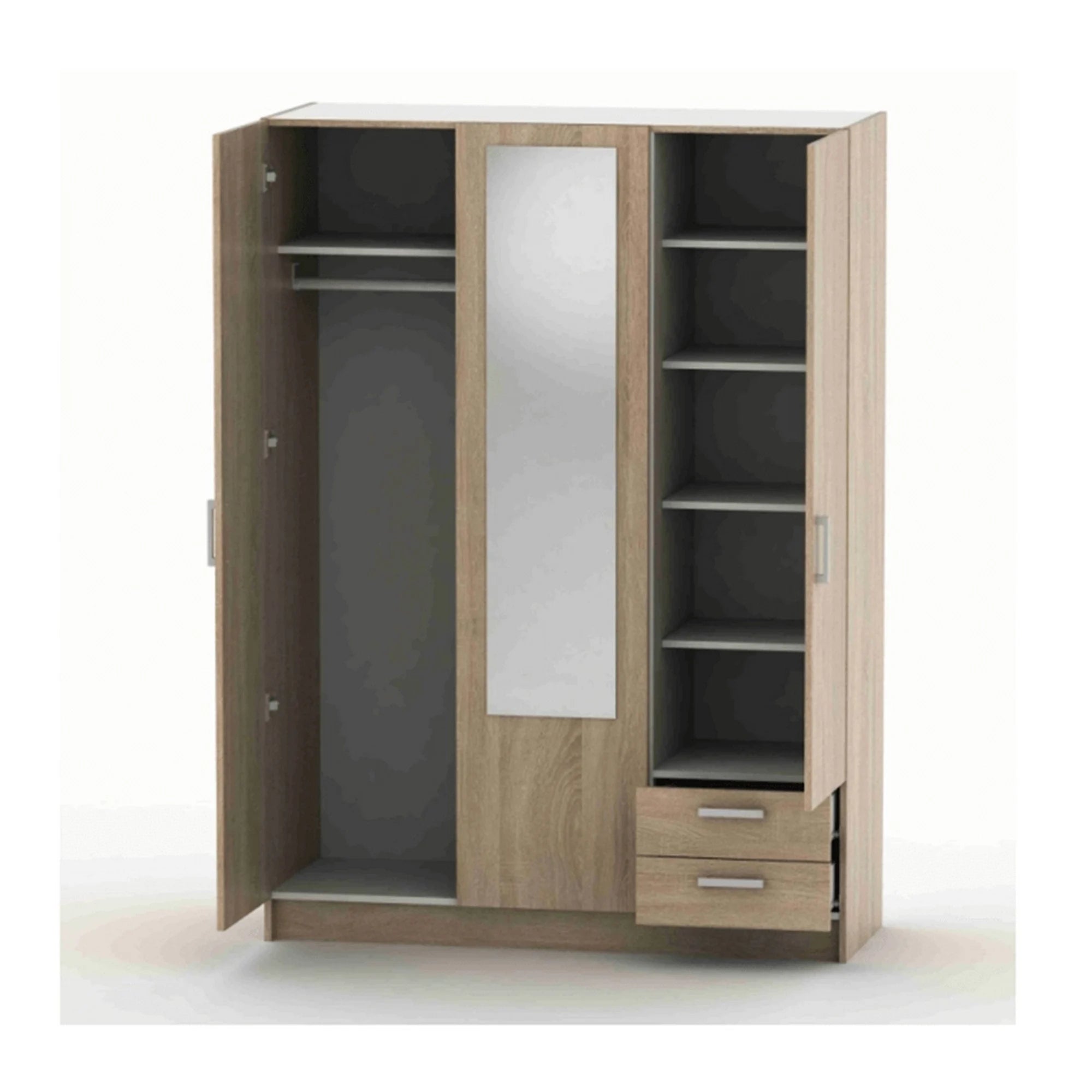 Dulap BETTY 7 BE07-001-00, stejar sonoma, DTD laminat, cu 3 usi si 2 sertare, 136x51x190 cm