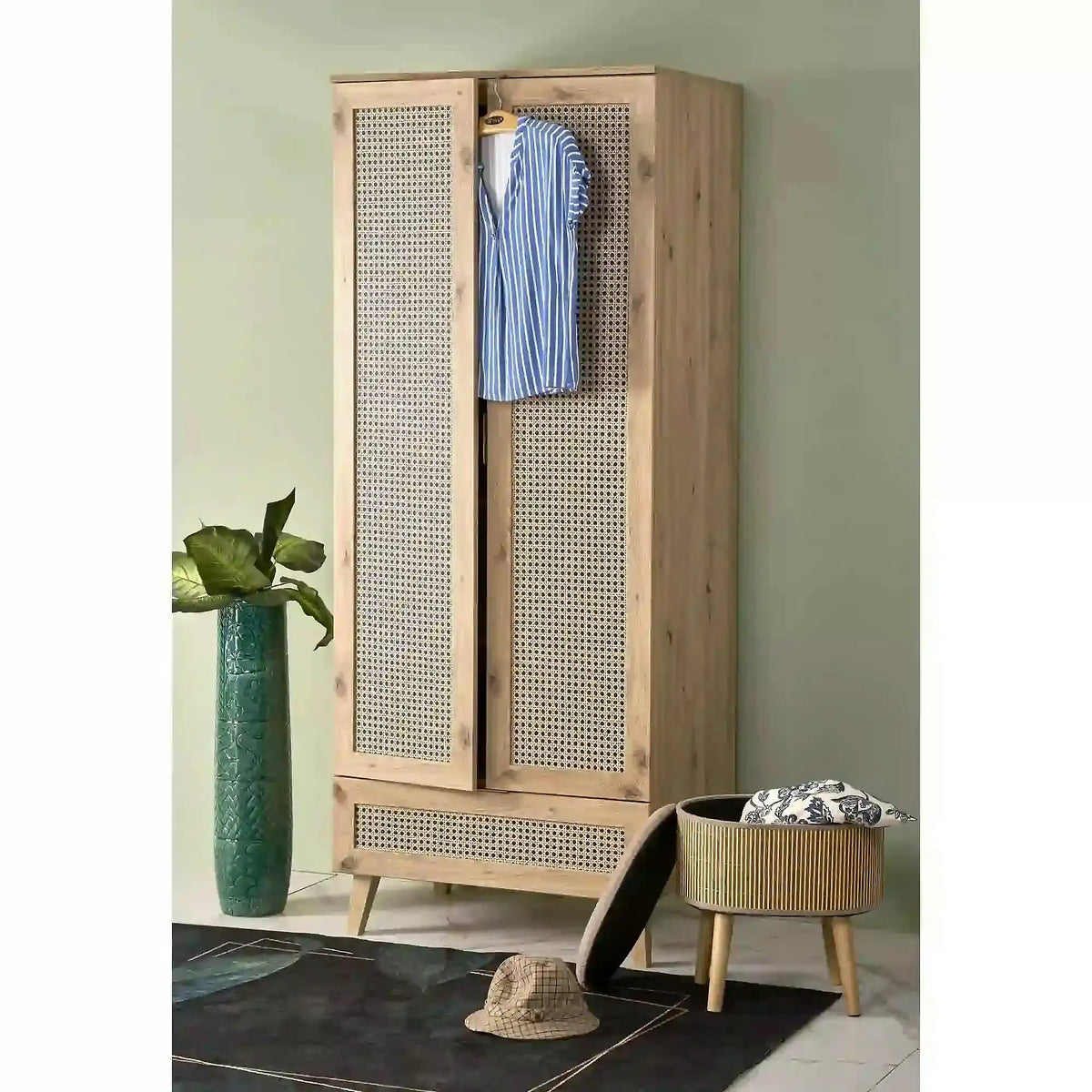 Dulap BORNEO, stejar artisan, cu 2 usi si un sertar, 80x57x200 cm