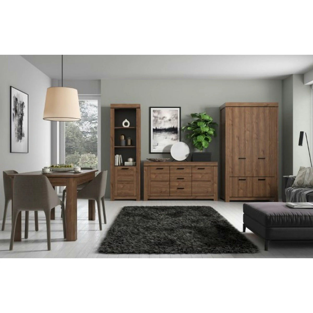 Dulap BRASS, stejar brun, PAL laminat, cu 4 usi, 112x60x210 cm