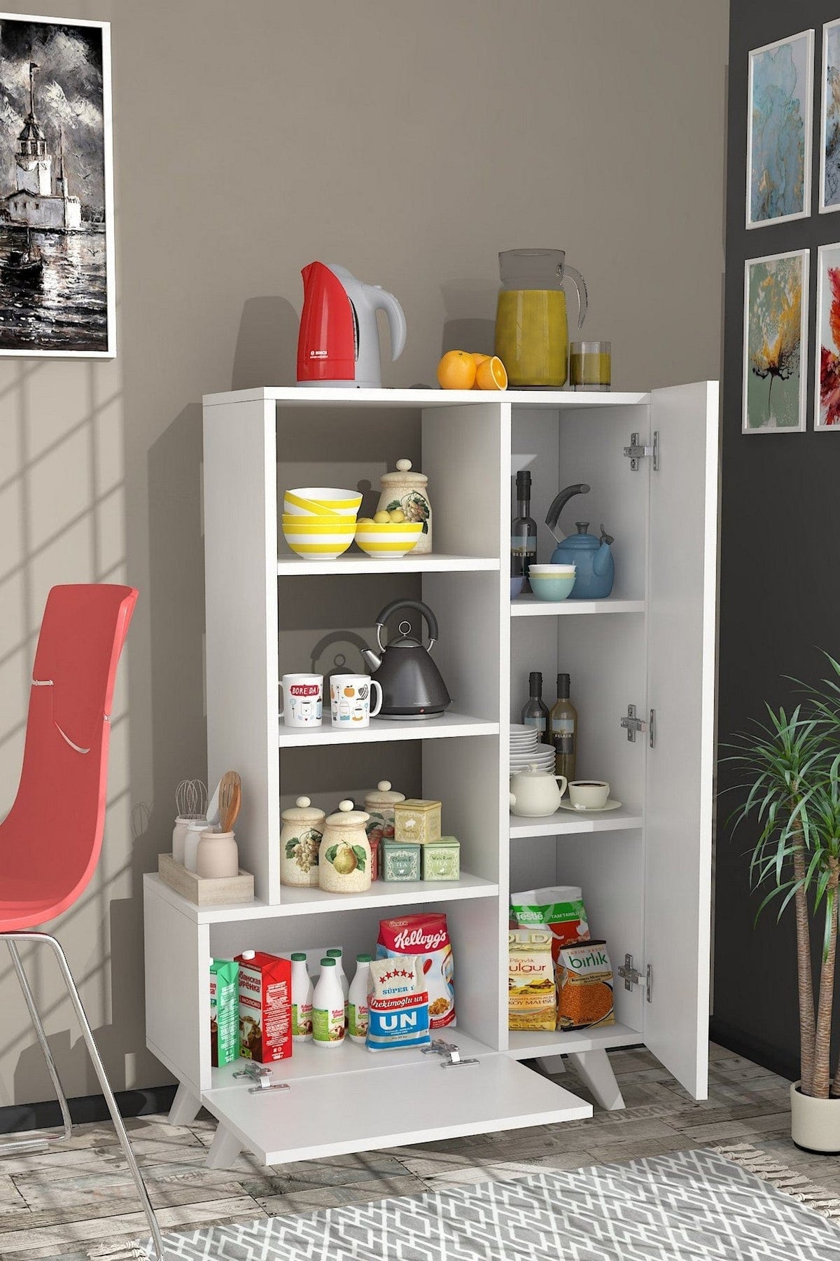 Dulap bucatarie AGOSTINA, alb, PAL melaminat, 80x32x121 cm