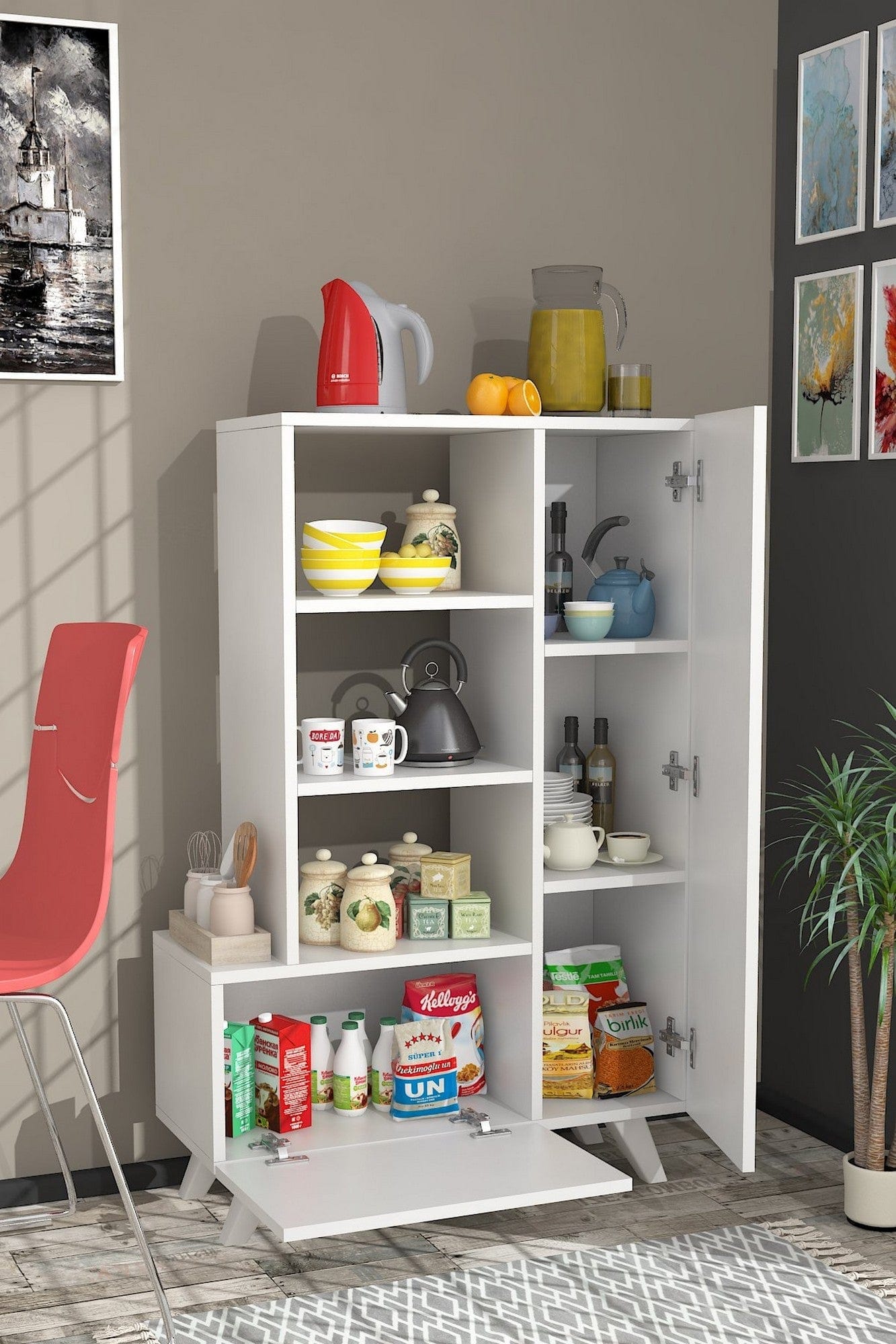 Dulap bucatarie AGOSTINA, alb, PAL melaminat, 80x32x121 cm