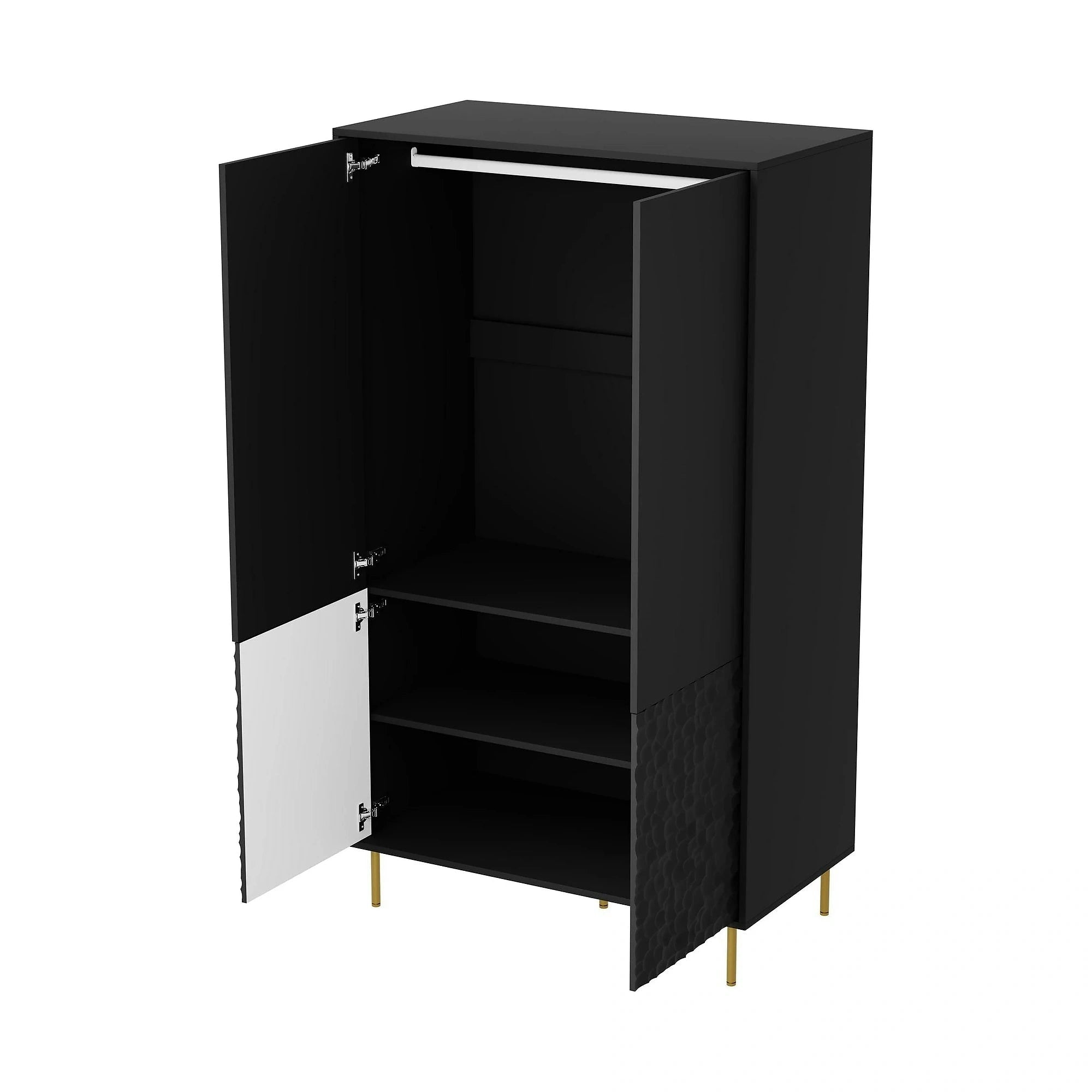 Dulap BULLET S-1, negru/auriu, PAL laminat/metal, cu 4 usi, 90x53x185 cm