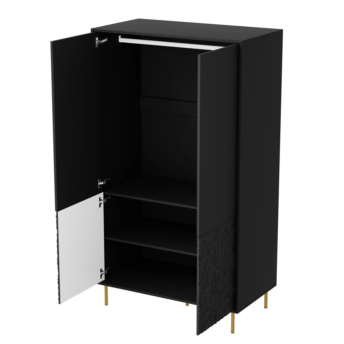 Dulap BULLET S-1, negru/auriu, PAL laminat/metal, cu 4 usi, 90x53x185 cm