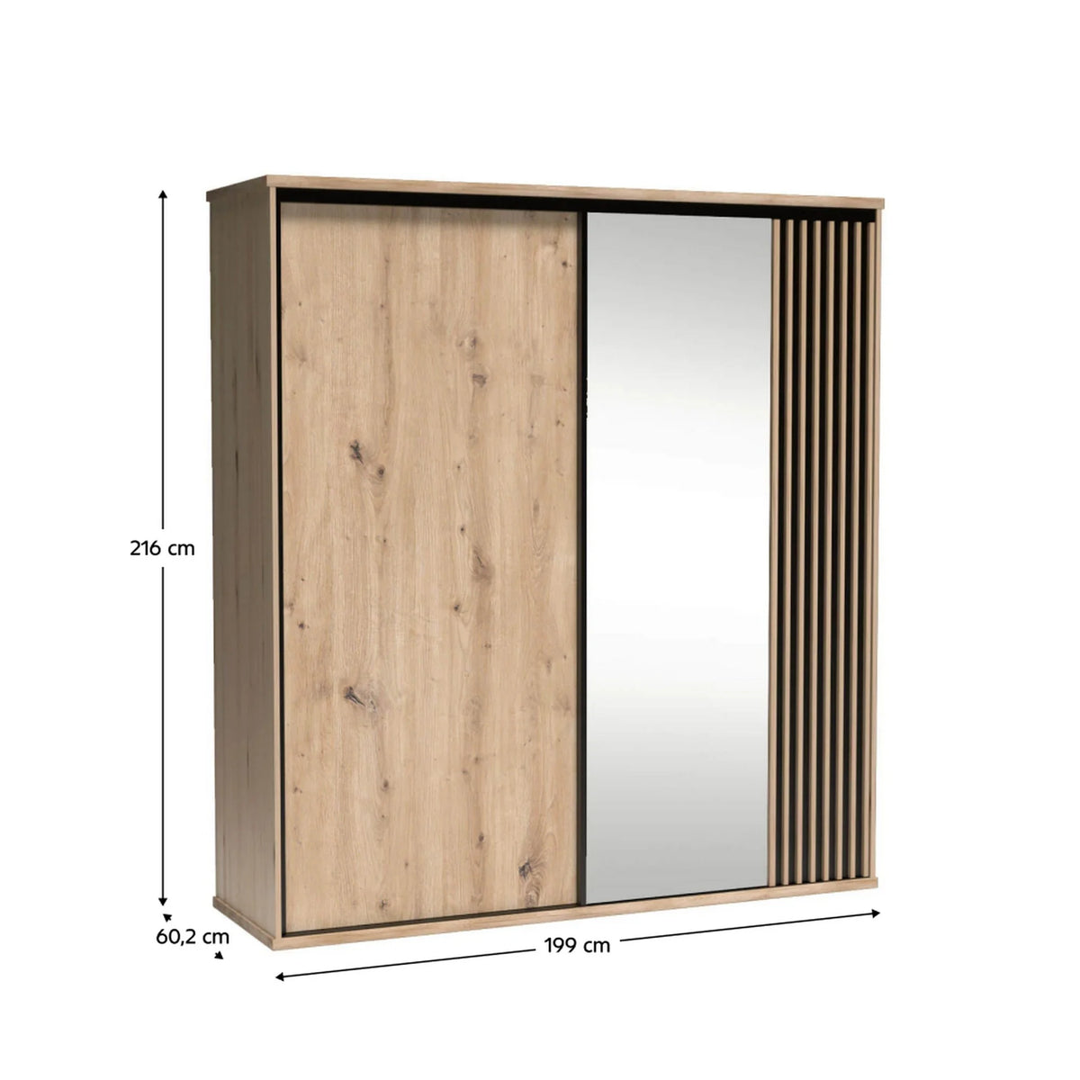 Dulap CALIA C15, stejar artisan/negru, PAL laminat, cu 2 usi, 199x60x216 cm