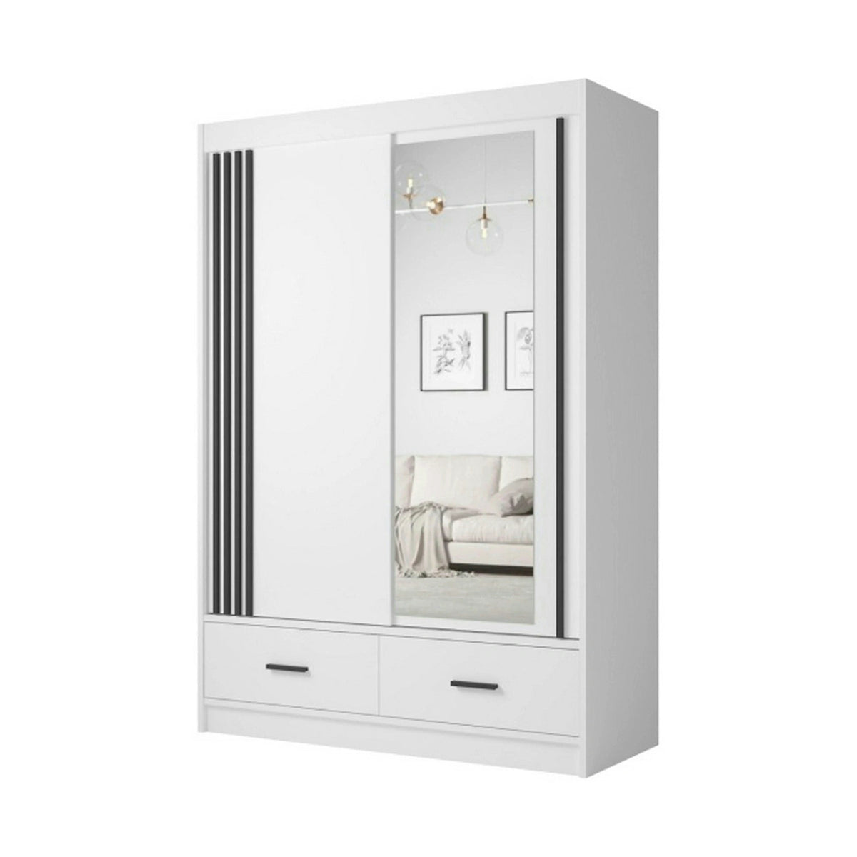 Dulap CANADA CA24-150, alb/negru, PAL, cu 2 usi si 2 sertare, 150x60x215 cm