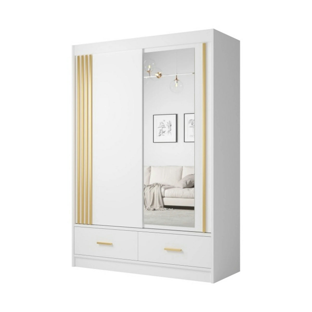 Dulap CANADA CA25-150, alb/auriu, PAL, cu 2 usi si 2 sertare, 150x60x215 cm