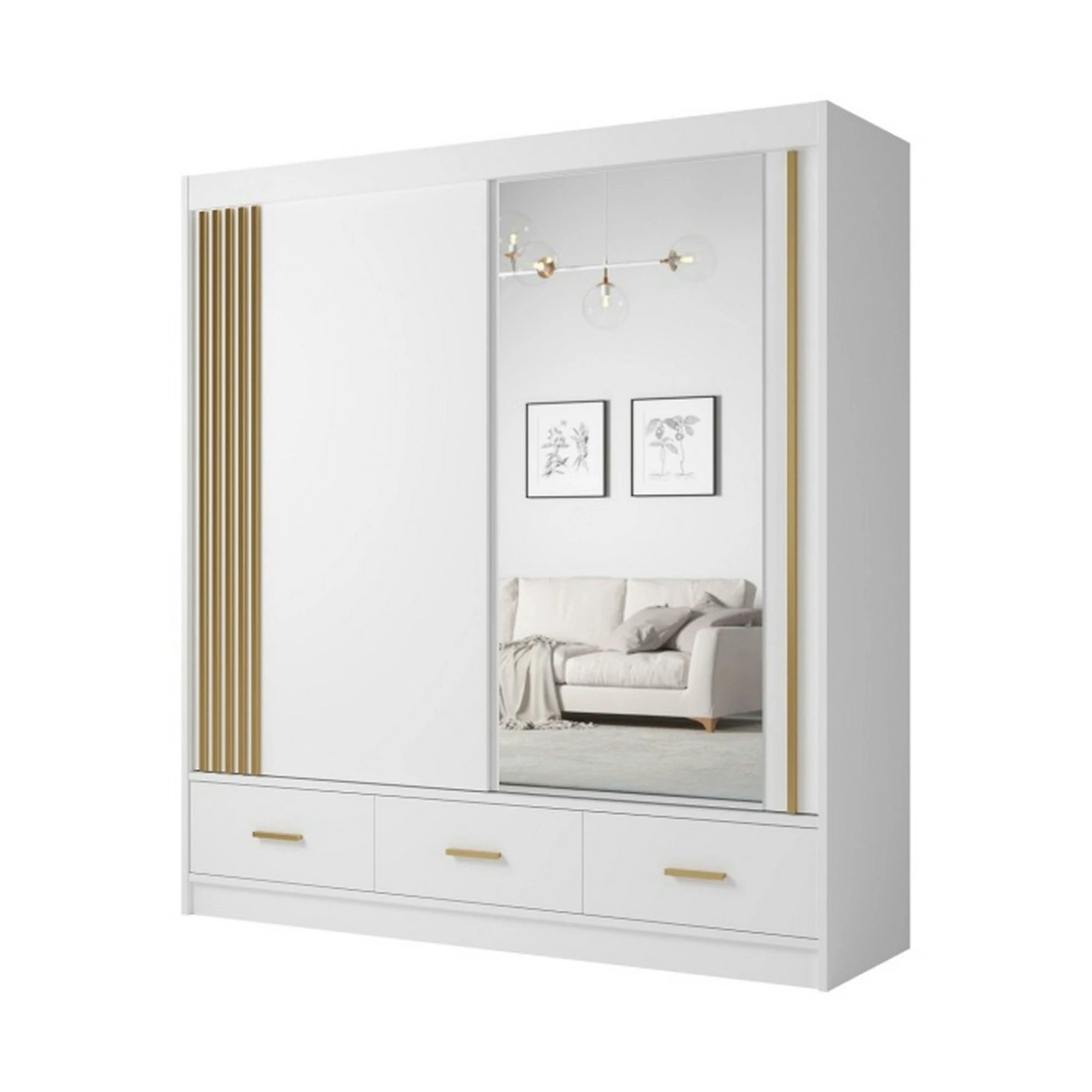 Dulap CANADA CA25-200, alb/auriu, PAL, cu 2 usi si 3 sertare, 200x60x215 cm