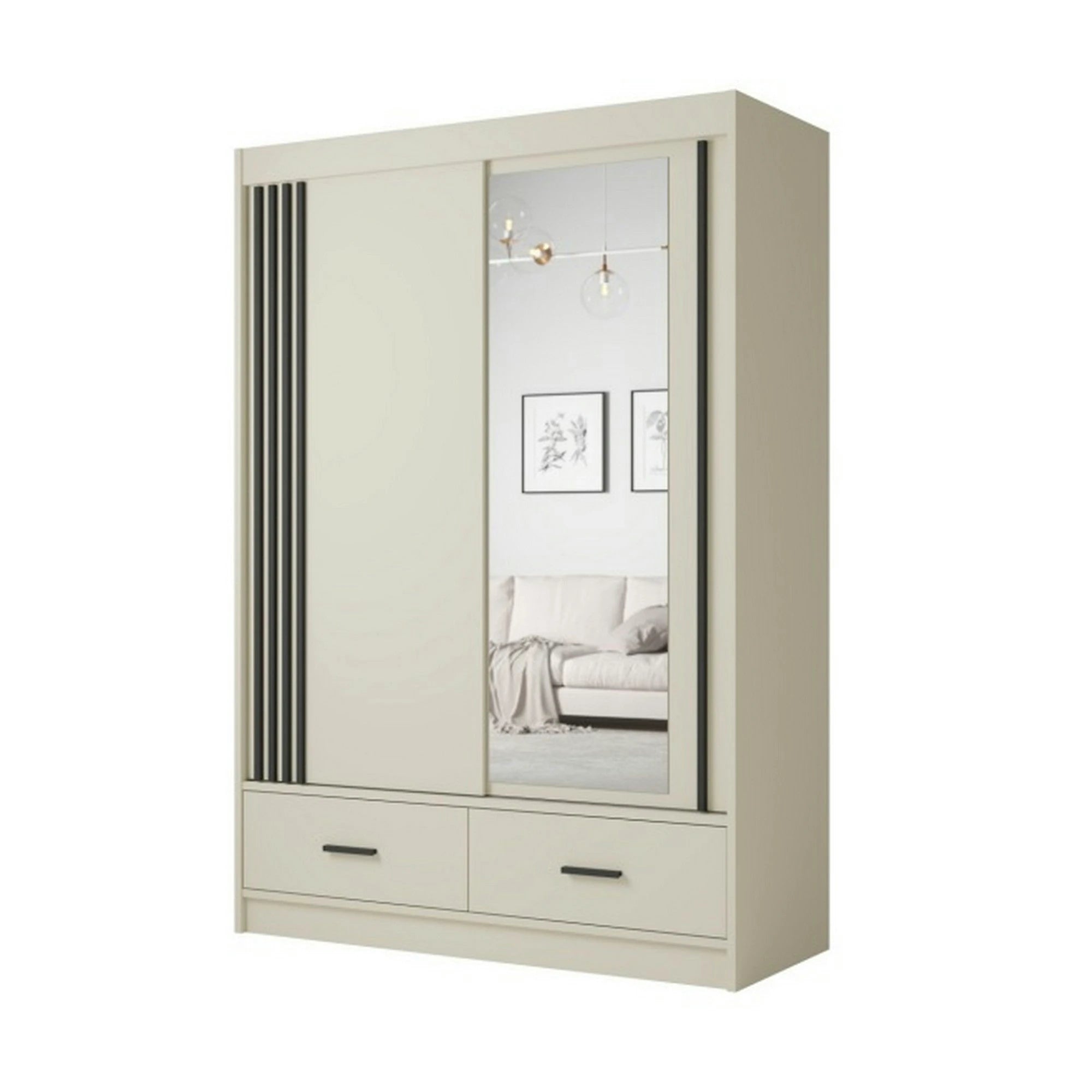 Dulap CANADA CA34-150, casmir/negru, PAL, cu 2 usi si 2 sertare, 150x60x215 cm