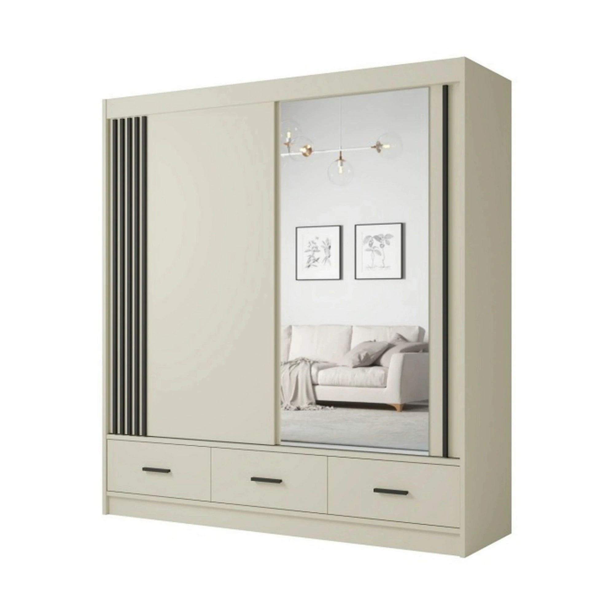 Dulap CANADA CA34-200, casmir/negru, PAL, cu 2 usi si 3 sertare, 200x60x215 cm