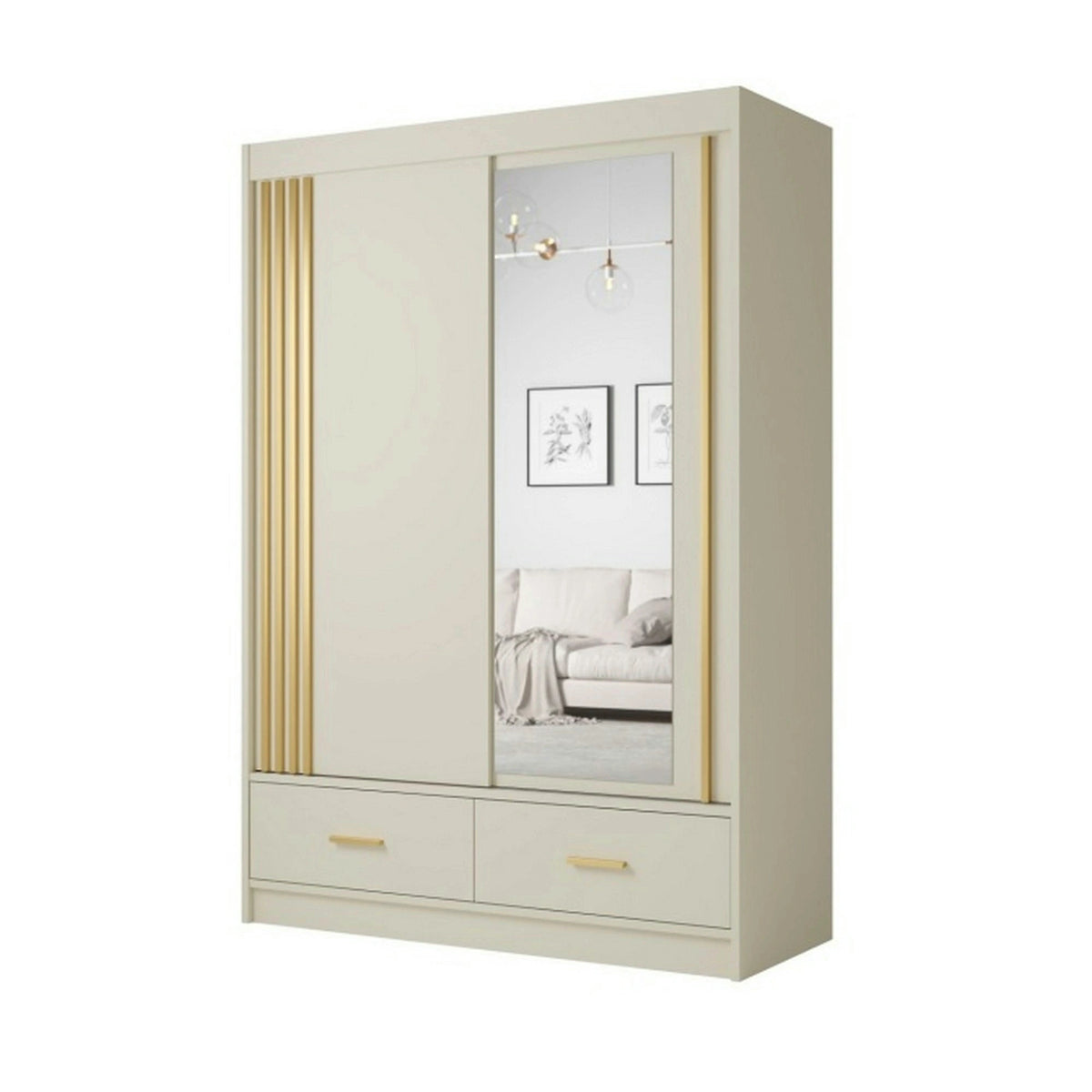 Dulap CANADA CA35-150, casmir/auriu, PAL, cu 2 usi si 2 sertare, 150x60x215 cm