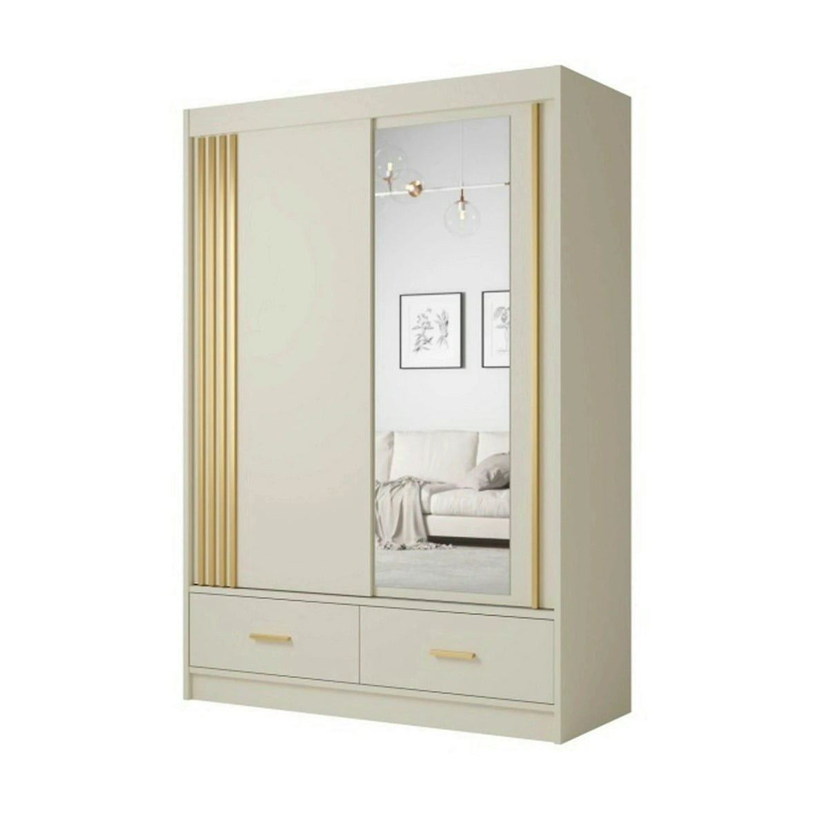 Dulap CANADA CA35-150, casmir/auriu, PAL, cu 2 usi si 2 sertare, 150x60x215 cm