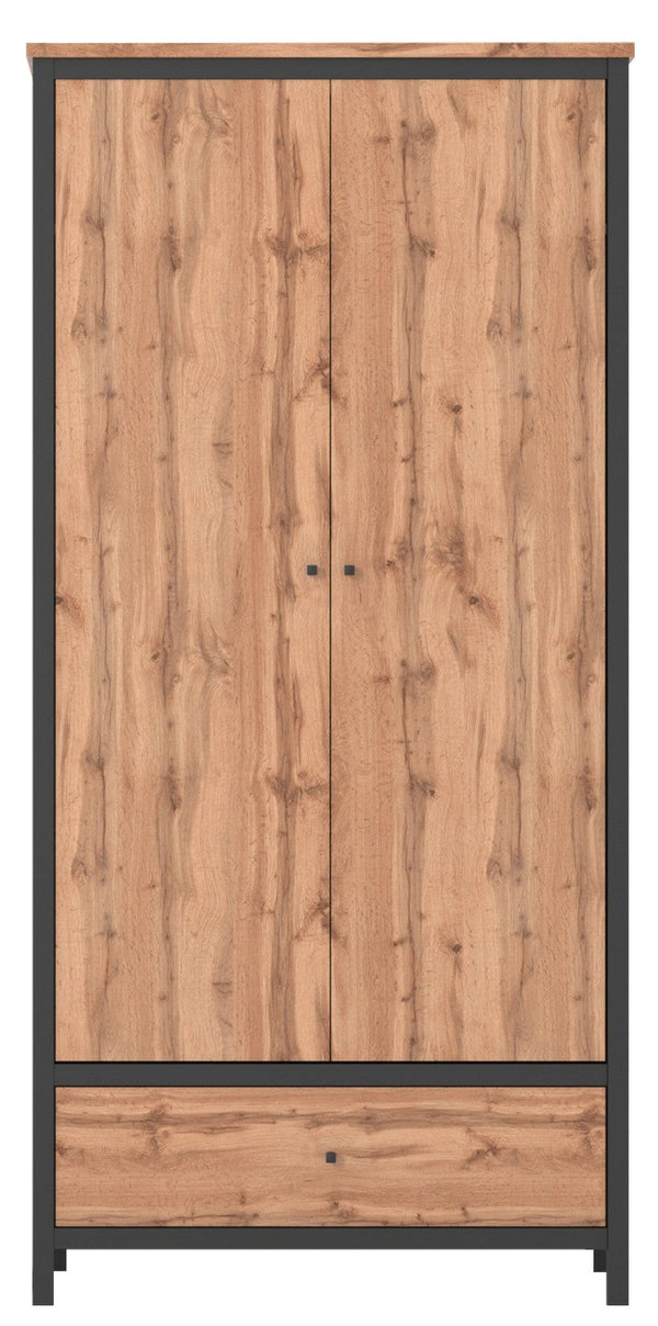Dulap CHOS, stejar/negru, PAL, cu 2 usi si un sertar, 92x59x193 cm