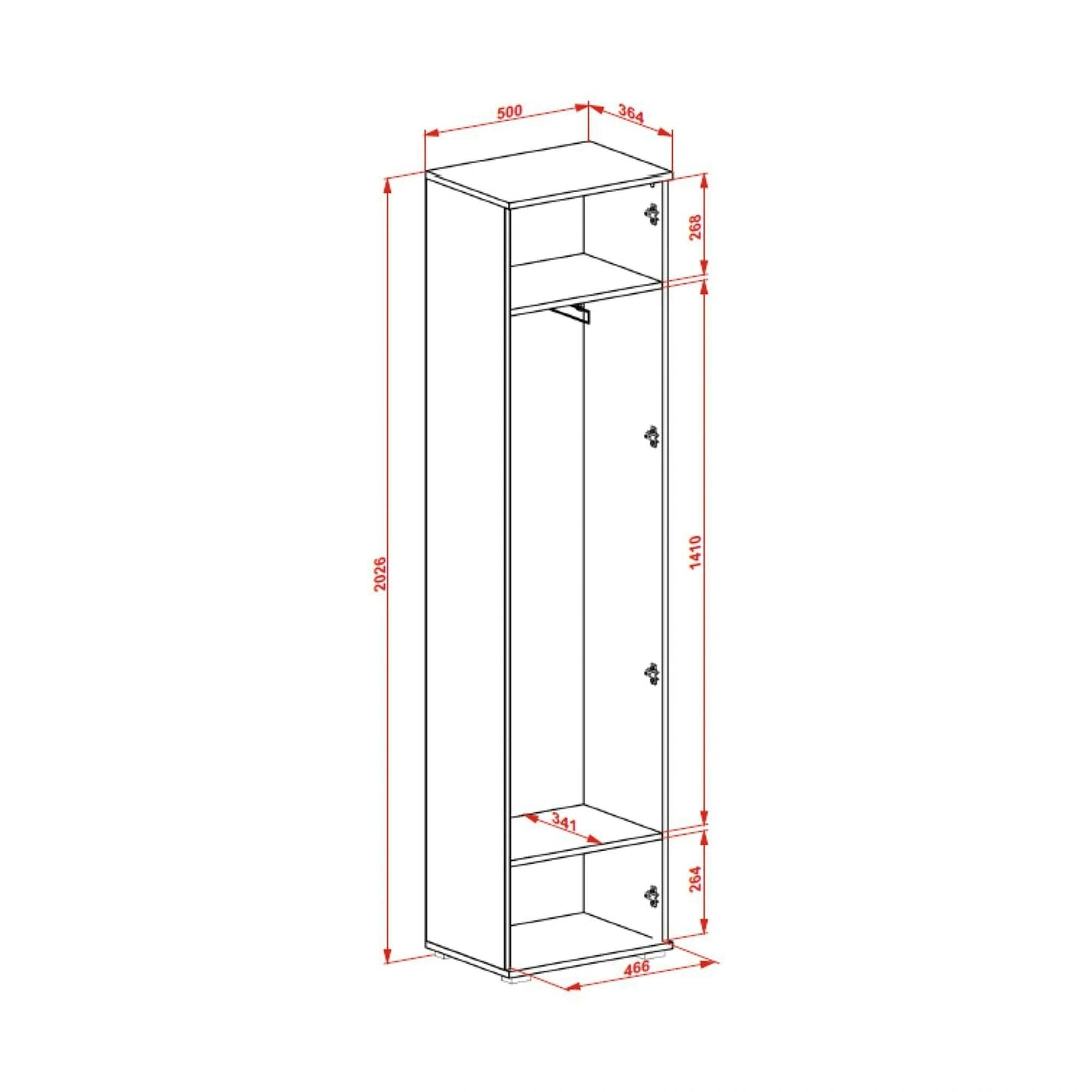 Dulap CLIF SL-50, alb, PAL laminat, cu o usa, 50x38x203 cm