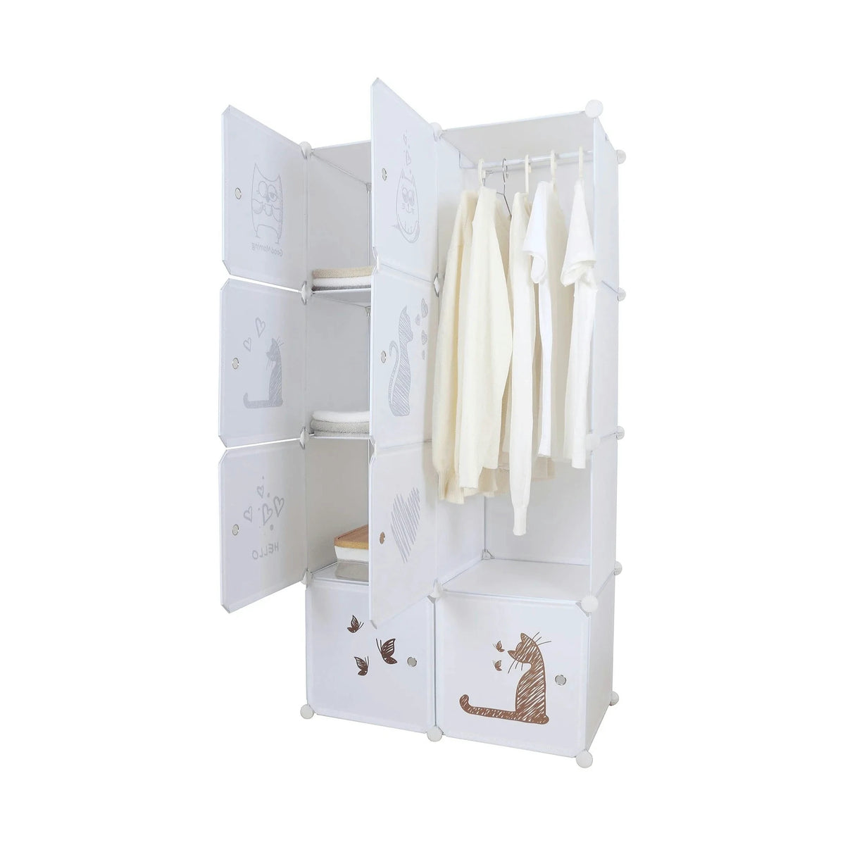 Dulap copii KIRBY, alb/maro, metal/plastic, 75x37x147 cm