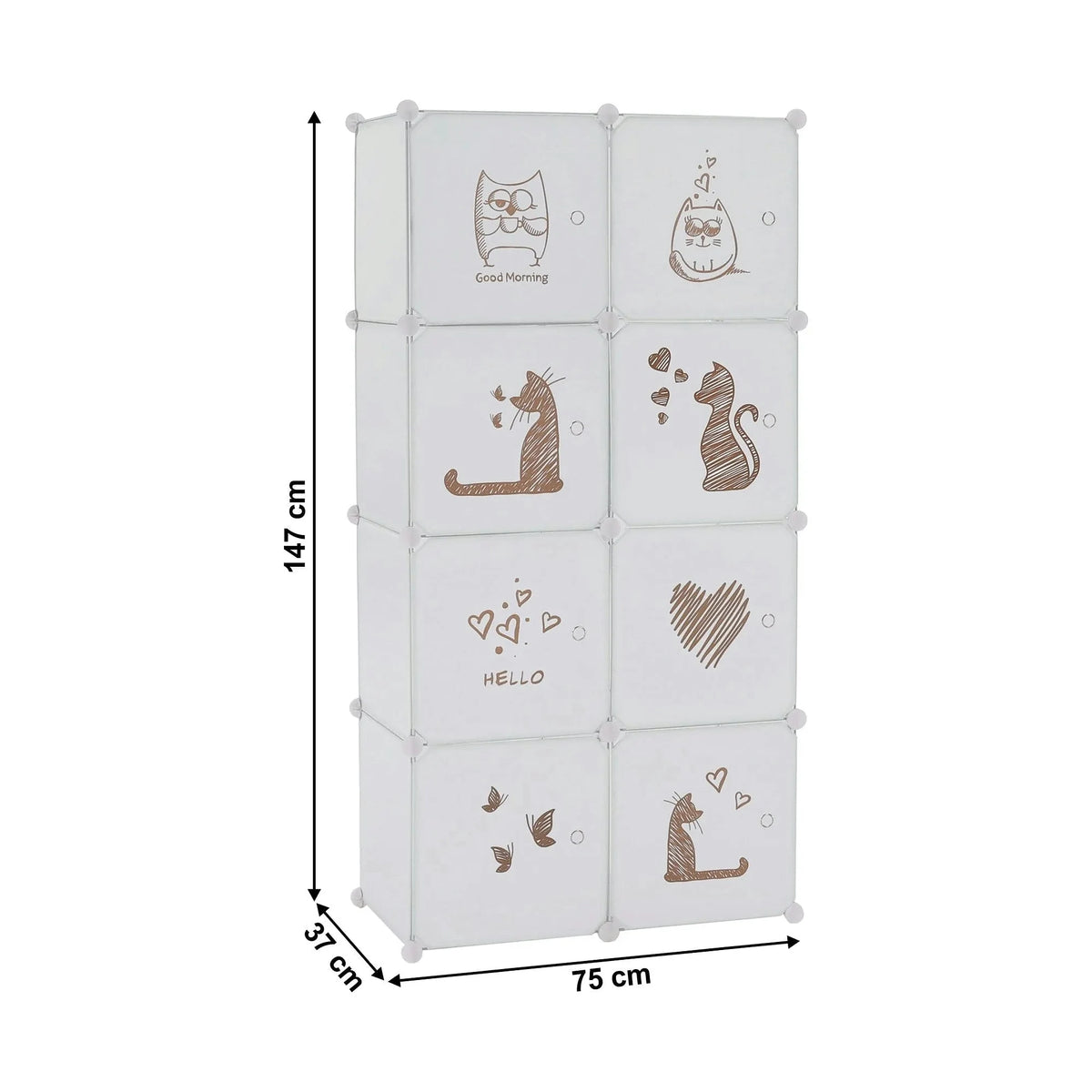 Dulap copii KIRBY, alb/maro, metal/plastic, 75x37x147 cm