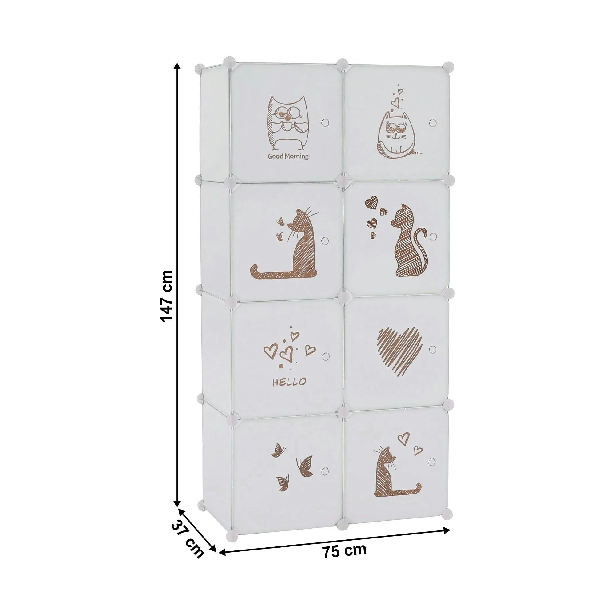 Dulap copii KIRBY, alb/maro, metal/plastic, 75x37x147 cm
