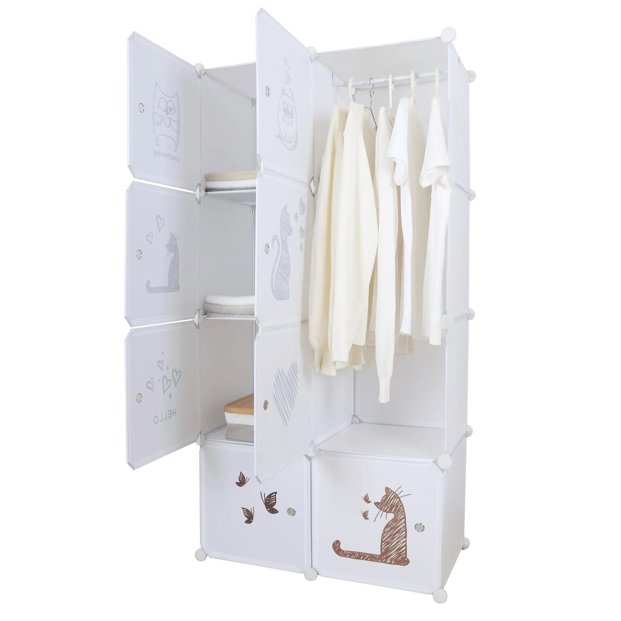 Dulap copii KIRBY, alb/maro, metal/plastic, 75x37x147 cm