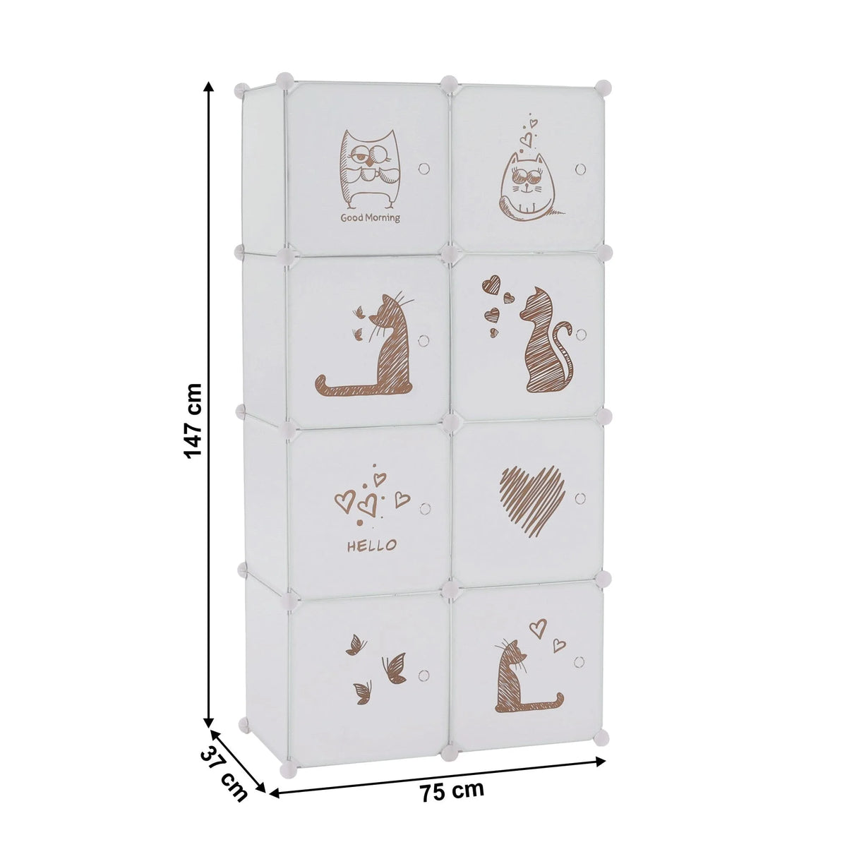 Dulap copii KIRBY, alb/maro, metal/plastic, 75x37x147 cm