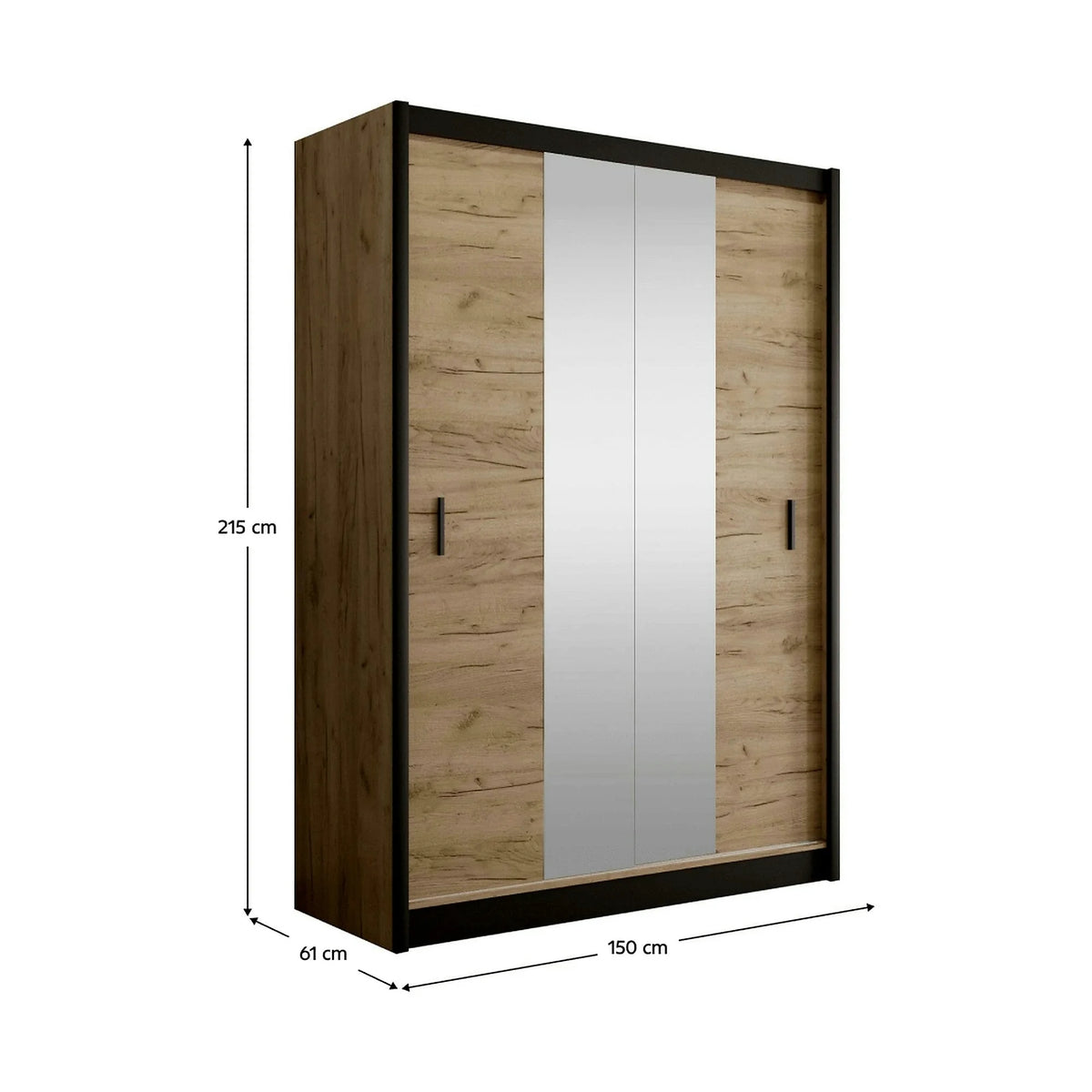 Dulap CRAFTV, stejar craft/negru, PAL melaminat, cu 2 usi, 150x61x215 cm